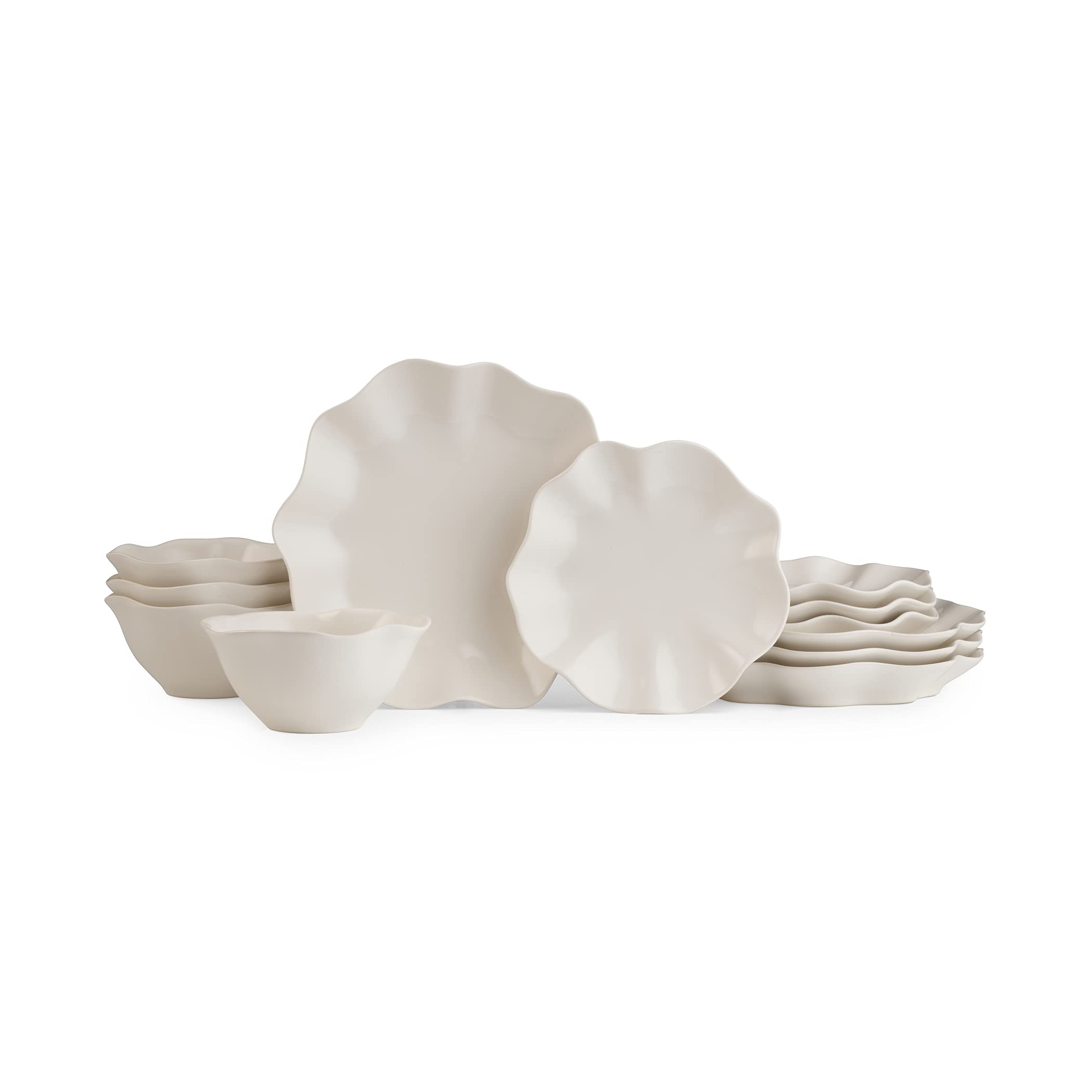 Portmeirion Sophie Conran Floret 12-Piece Stoneware Dinnerware Set - Creamy White, Service for 4 - Elegant Table Setting for Dinner Parties & Family Gatherings