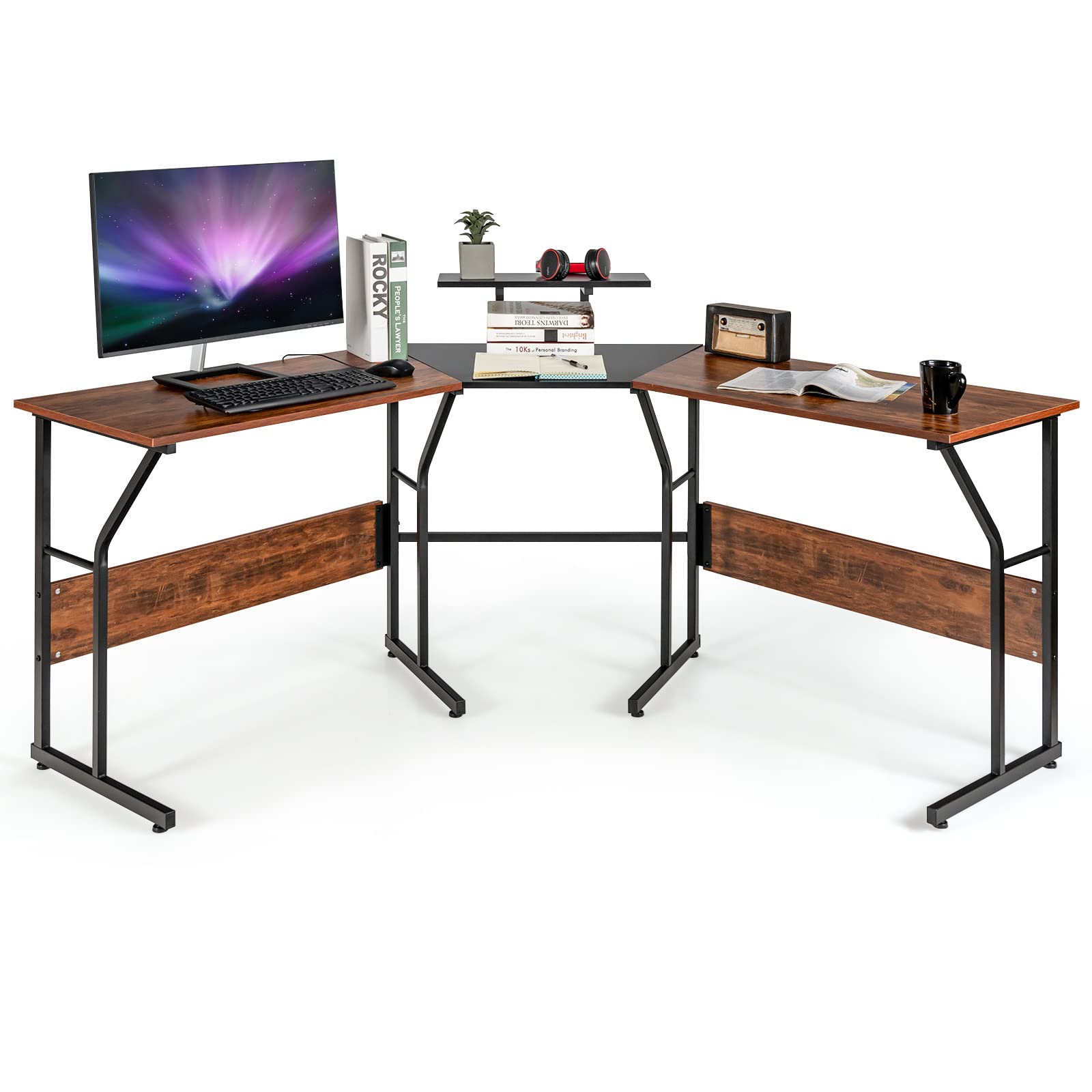 Ergonomic L-Shaped Computer Desk for Home Office & Gaming - Corner Workstation with Monitor Stand - Perfect for Small Spaces, Remote Work & PC Gaming Setup