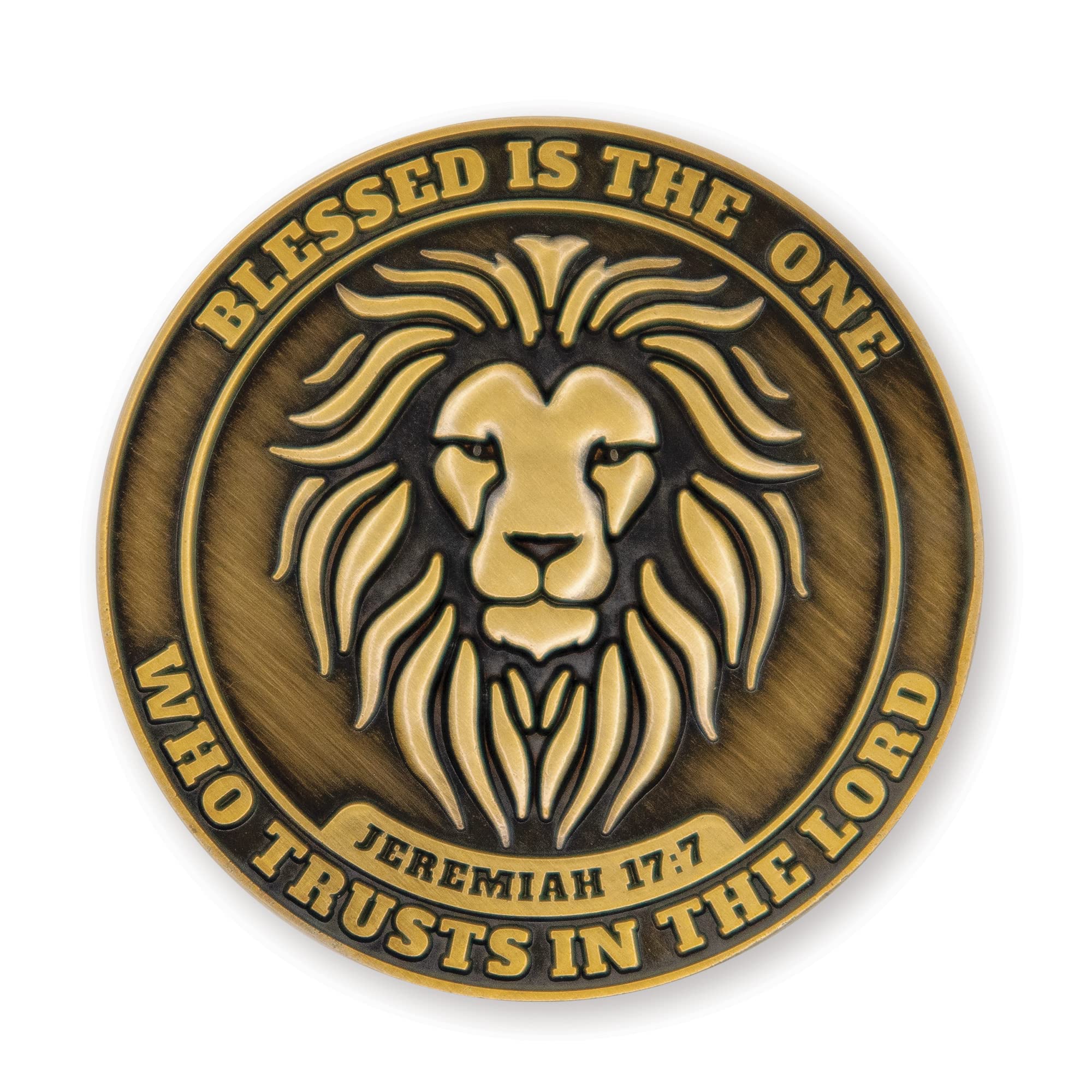 Christian Lion Challenge Coin - Bible Verse Prayer Token for Men, Police & Military - EDC Religious Gift