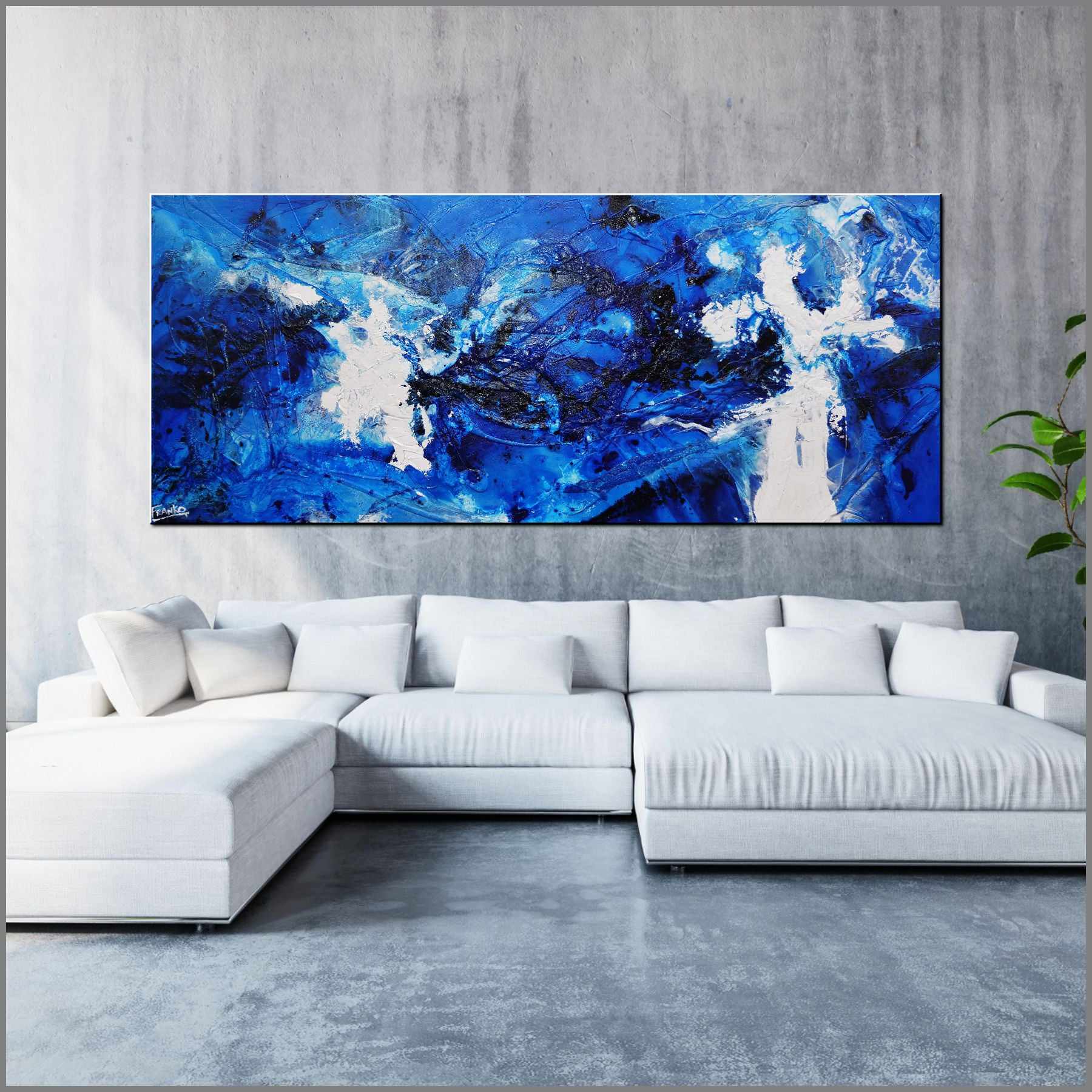 Blue and White Textured Abstract Wall Art Painting - 240cm x 100cm Modern Canvas for Living Room, Bedroom & Office Decor | Cracker Jack Style