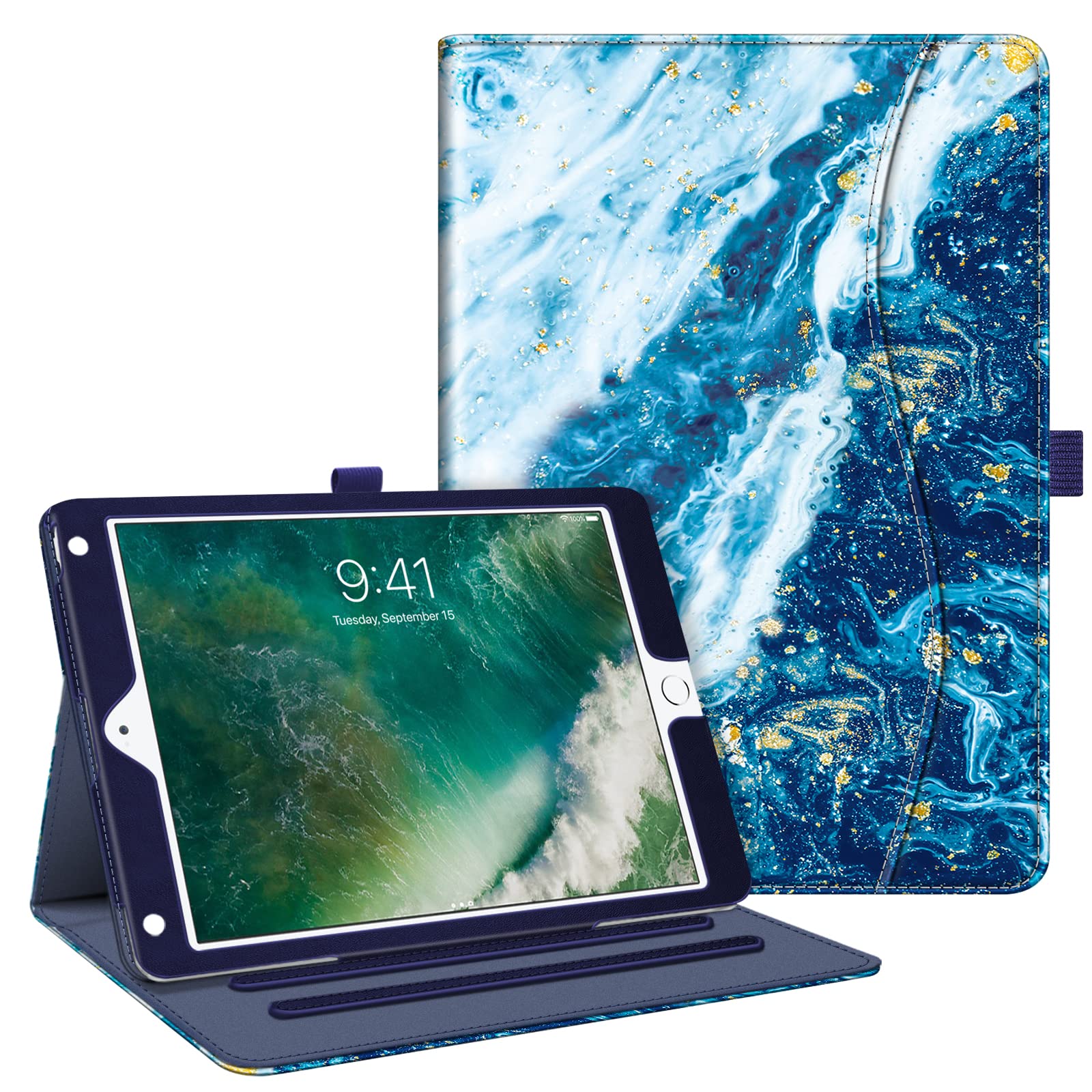 Fintie Protective Case for iPad 9.7 (6th/5th Gen), iPad Air 2 & iPad Air 1 - Multi-Angle Folio Cover with Corner Protection, Auto Wake/Sleep & Storage Pocket - Sandy Wave Design - Perfect for Work, School & Travel