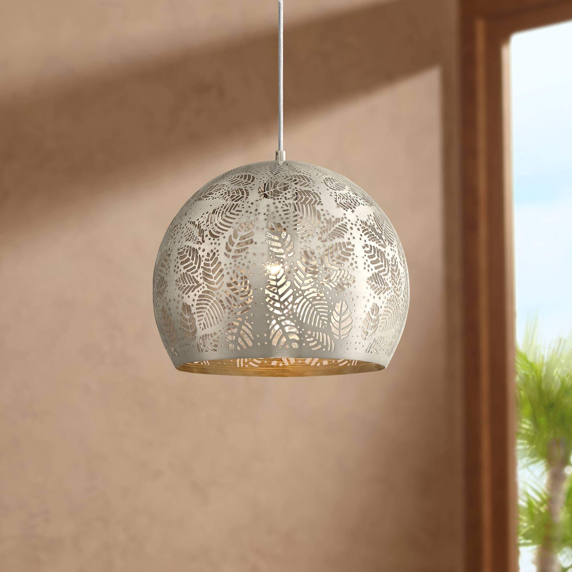 Regency Hill Safi Brushed Nickel Silver Metal Mini Pendant Light - 11 3/4