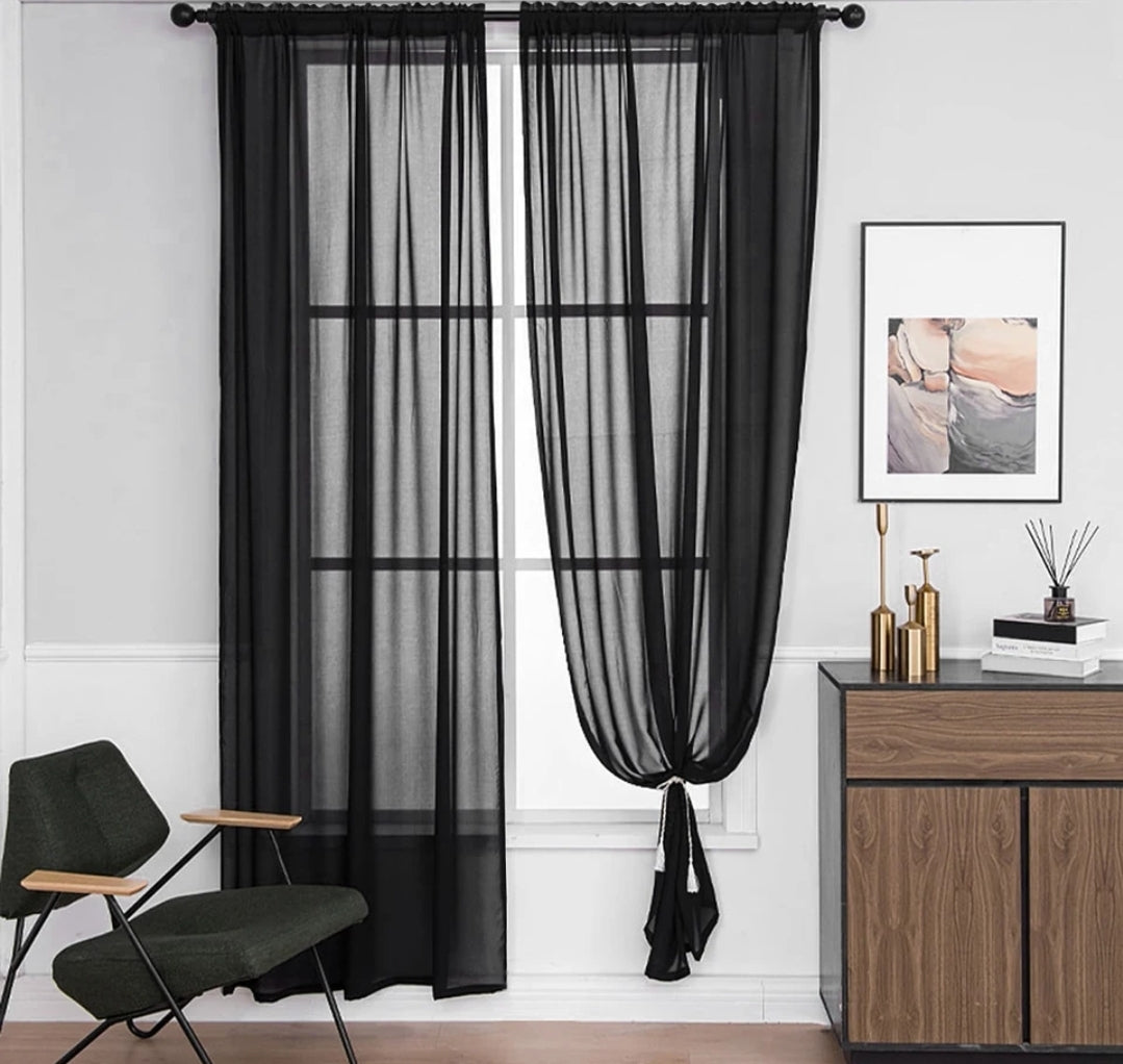 Jason Plain Sheer Black Curtains - Light Filtering Window Drapes for Living Room, Bedroom & Office Privacy