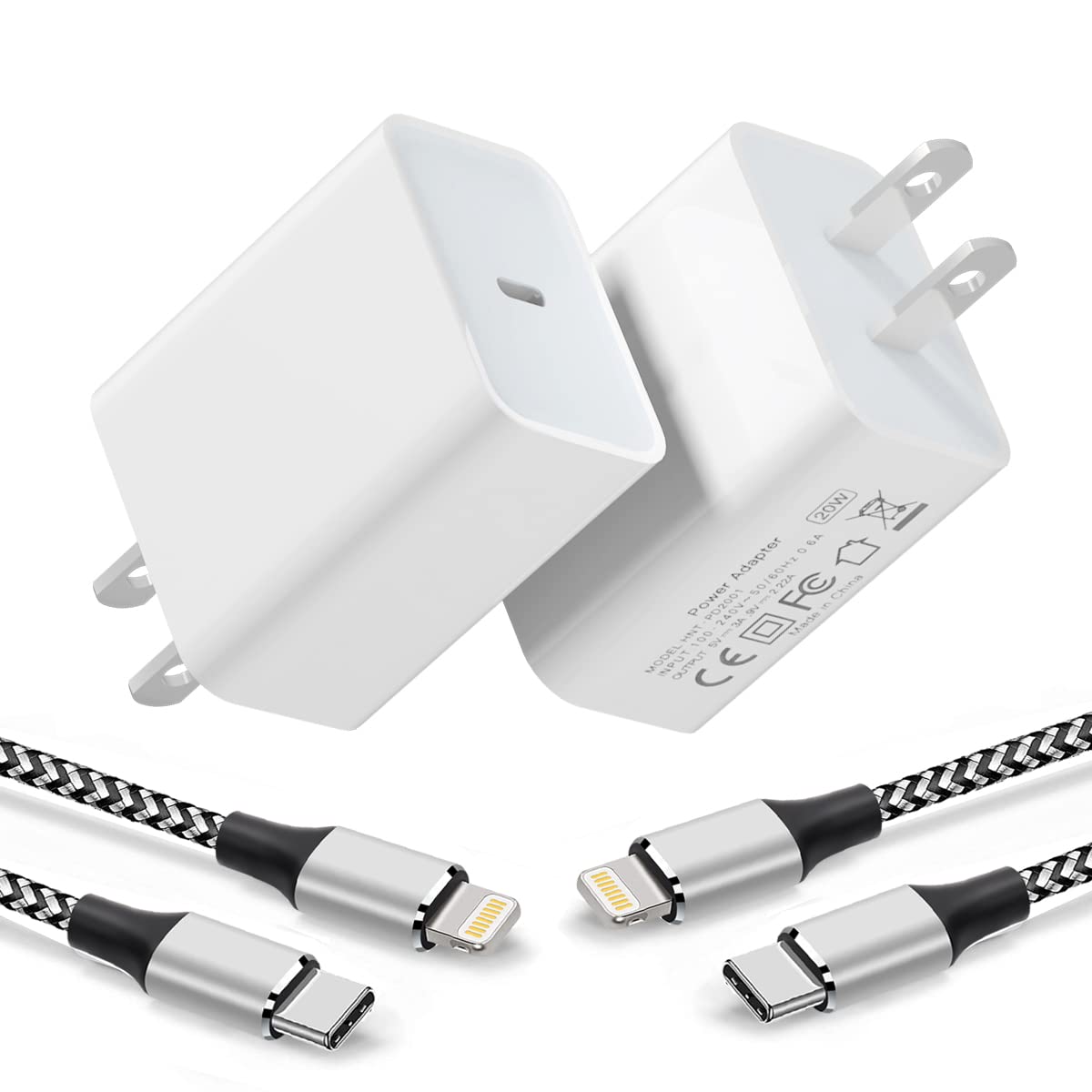 MFi Certified iPhone Fast Charger & 6FT Nylon Braided Cable with Power Adapter - Compatible with iPhone 13/12/11/11 Pro Max/XS/XR/X/8/7/6 Plus & iPad (2-Pack) - Perfect for Home, Office & Travel Charging