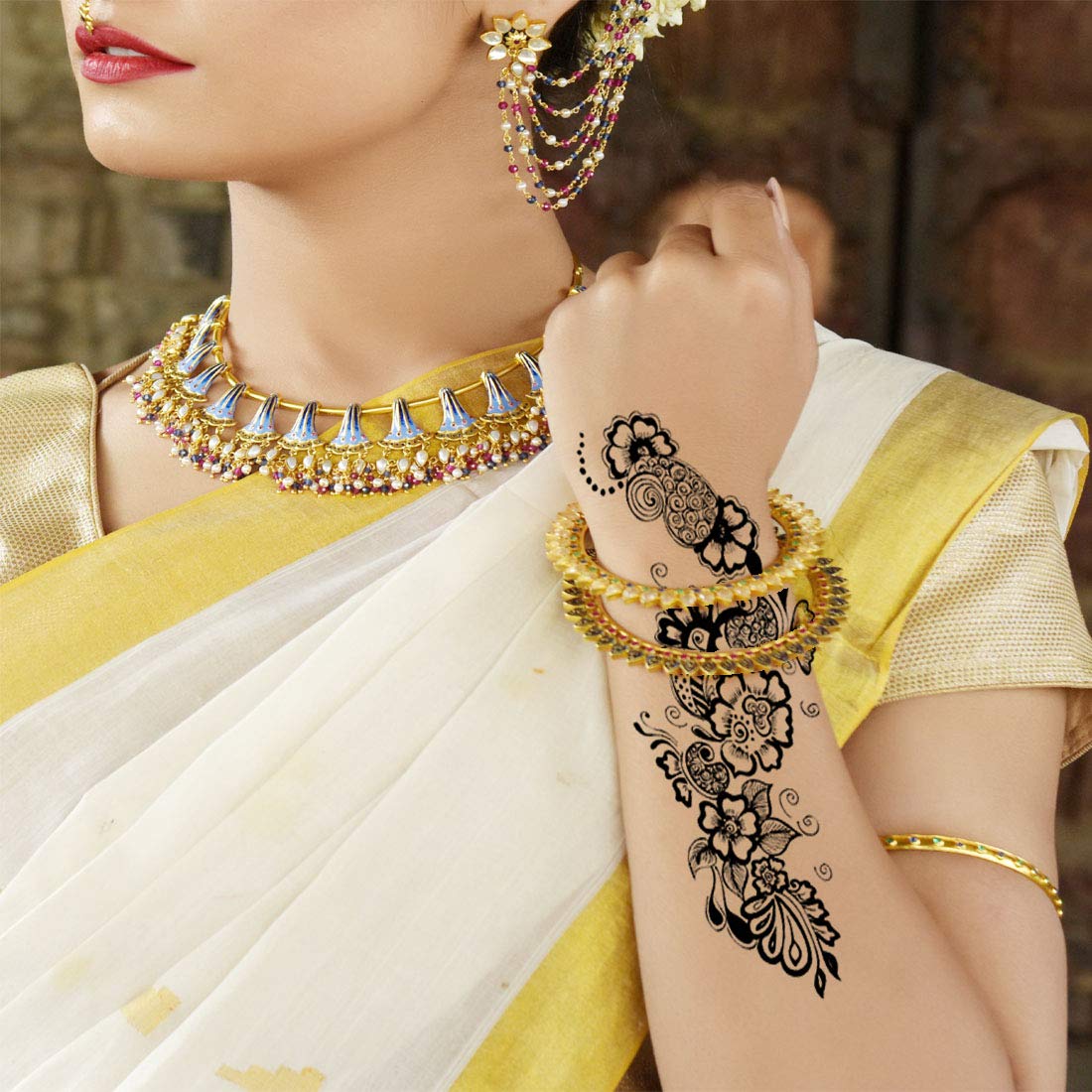 Waterproof Mehndi Design Temporary Tattoos for Girls - Long Lasting Henna Body Art for Parties, Weddings & Festivals