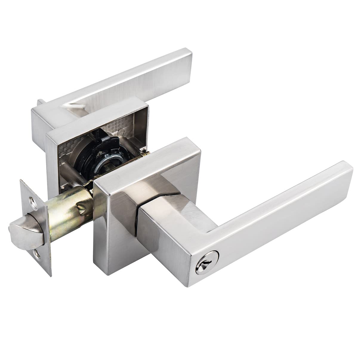 MAXECURITY Heavy Duty Door Lever Entry Handle with Key Lock - Satin Nickel Finish for Exterior & Interior Doors | Secure Home, Office & Commercial Use