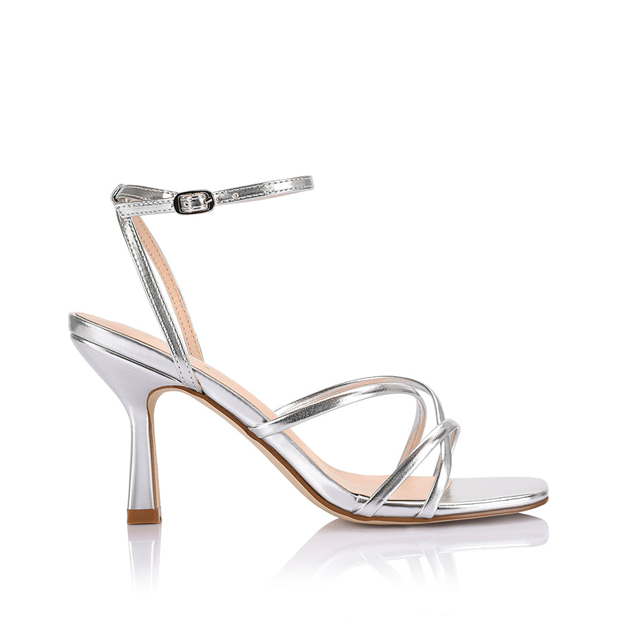 Penelope Strappy Sandals Women's Silver Metallic Dress Sandals - Perfect for Weddings, Parties & Summer Outfits