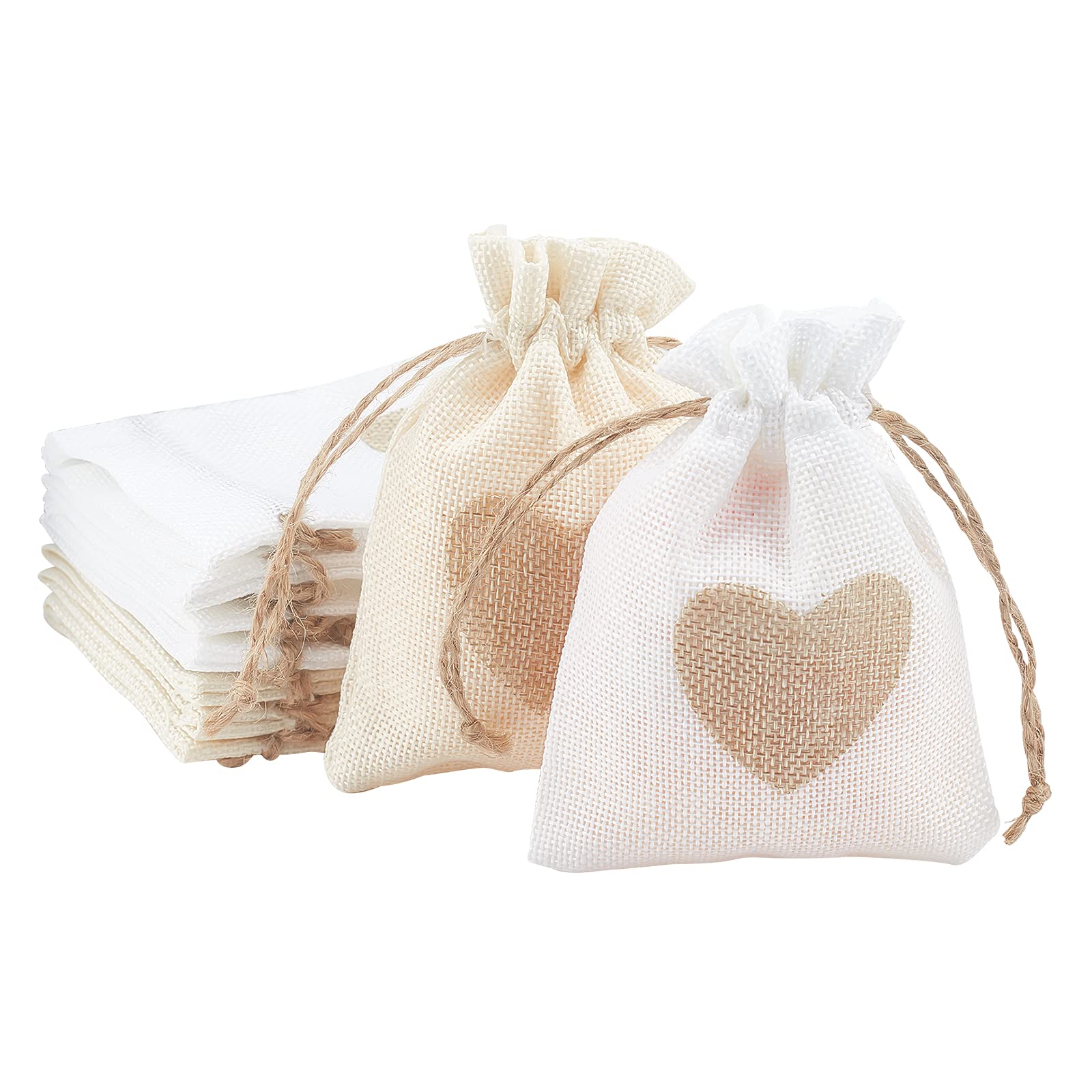 24pcs 2-Tone Heart Print Burlap Drawstring Gift Bags 5.6x4 Inch - Perfect for Wedding Favors, Party Decorations, Graduation Gifts & Birthday Celebrations