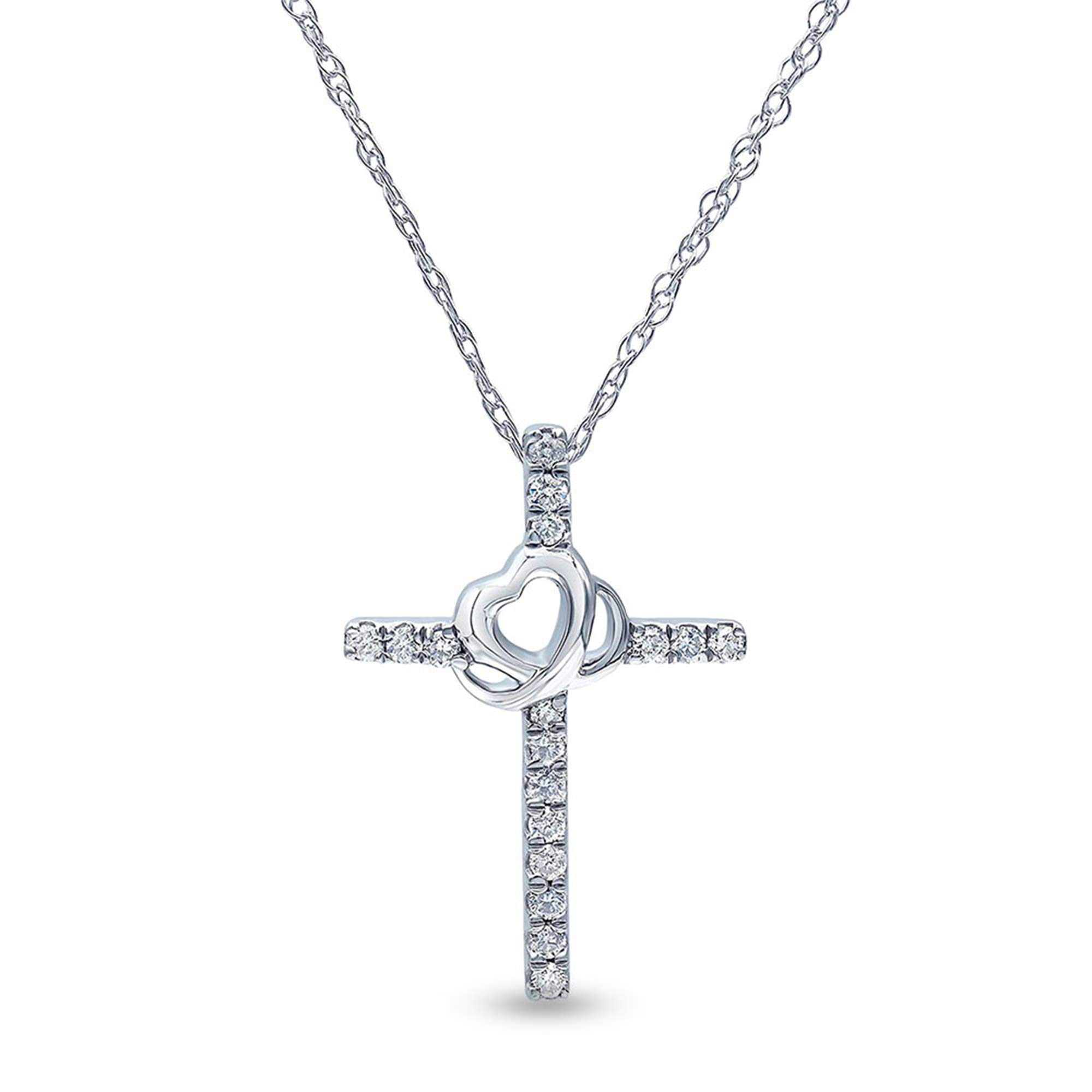 0.20-0.75 Carat Round Cut Diamond Cross Pendant Necklace in Sterling Silver - Elegant Prong Setting for Women, Gift Box Included - Perfect for Daily Wear, Special Occasions & Religious Gifts