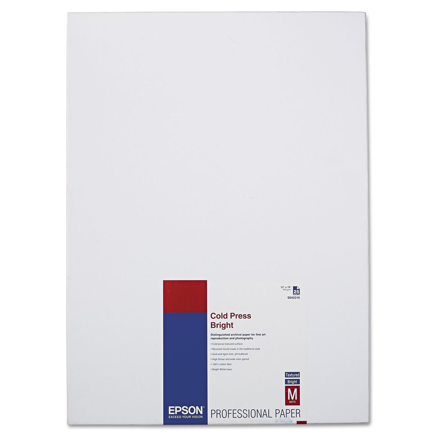 Epson Cold Press Bright Fine Art Paper - 21 Mil Thick, 13x19 Inches, Textured Matte White Surface, 25 Sheets/Pack - Perfect for Watercolor, Acrylic & Ink Art Prints, Photography & Professional Art Projects