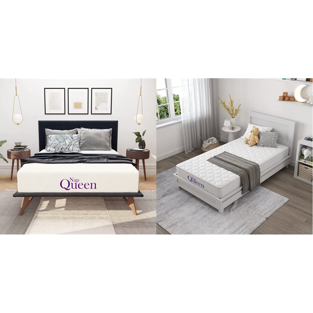 NapQueen 8-Inch Cooling Gel Memory Foam Twin Mattress - Medium Firm Support & 6-Inch Innerspring Twin Mattress - Bed in a Box for Back Pain Relief | Perfect for Guest Rooms, Dorms & Kids' Beds