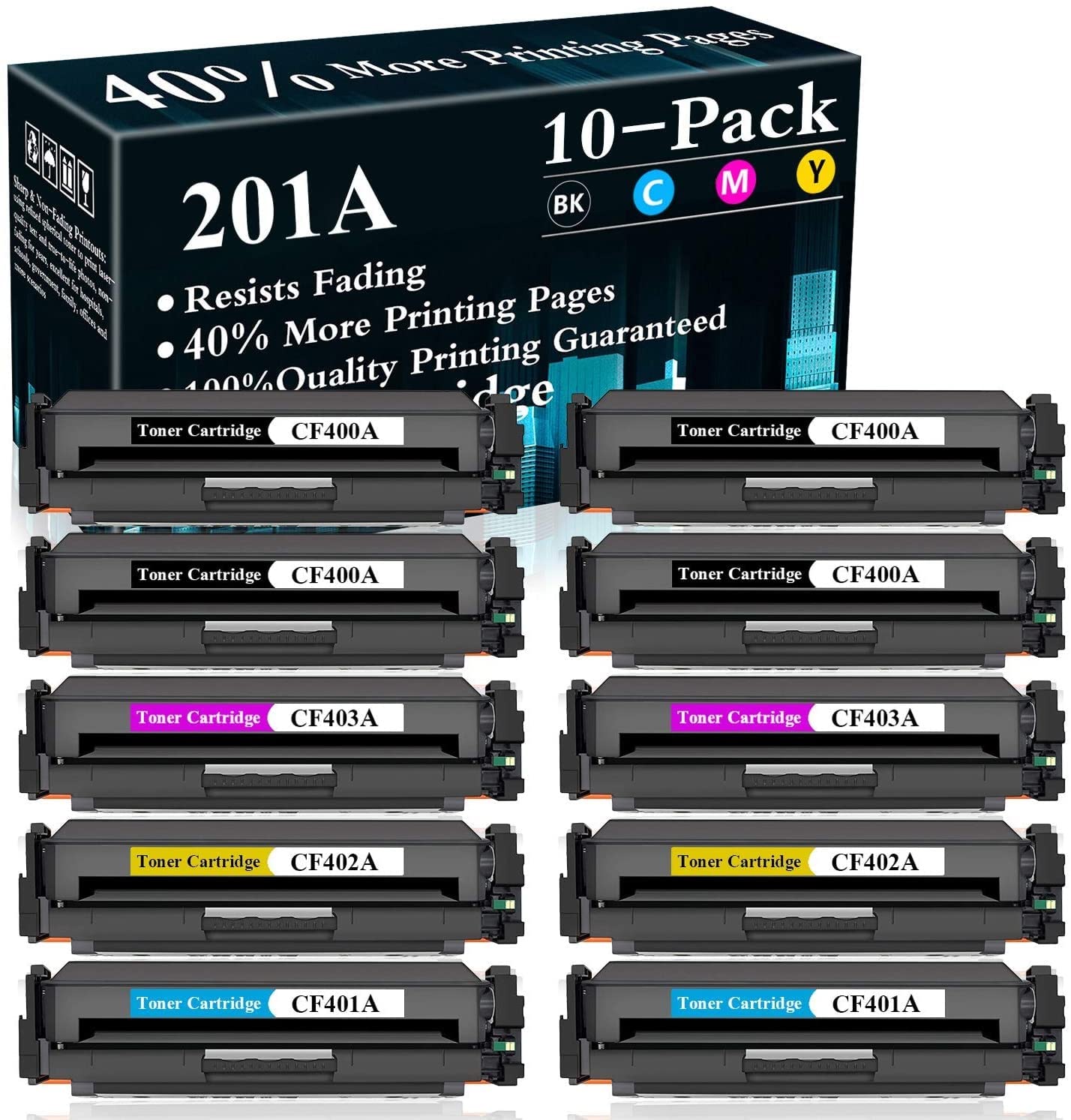 10-Pack (4 Black + 2 Cyan + 2 Yellow + 2 Magenta) 201A Toner Cartridges - Compatible with HP Color LaserJet Pro M277dw/M277n/M277c6/M252dw/M252n Printers | High-Yield Replacement for CF401A/CF402A/CF403A | Ideal for Home Office & Small Business Printing Needs