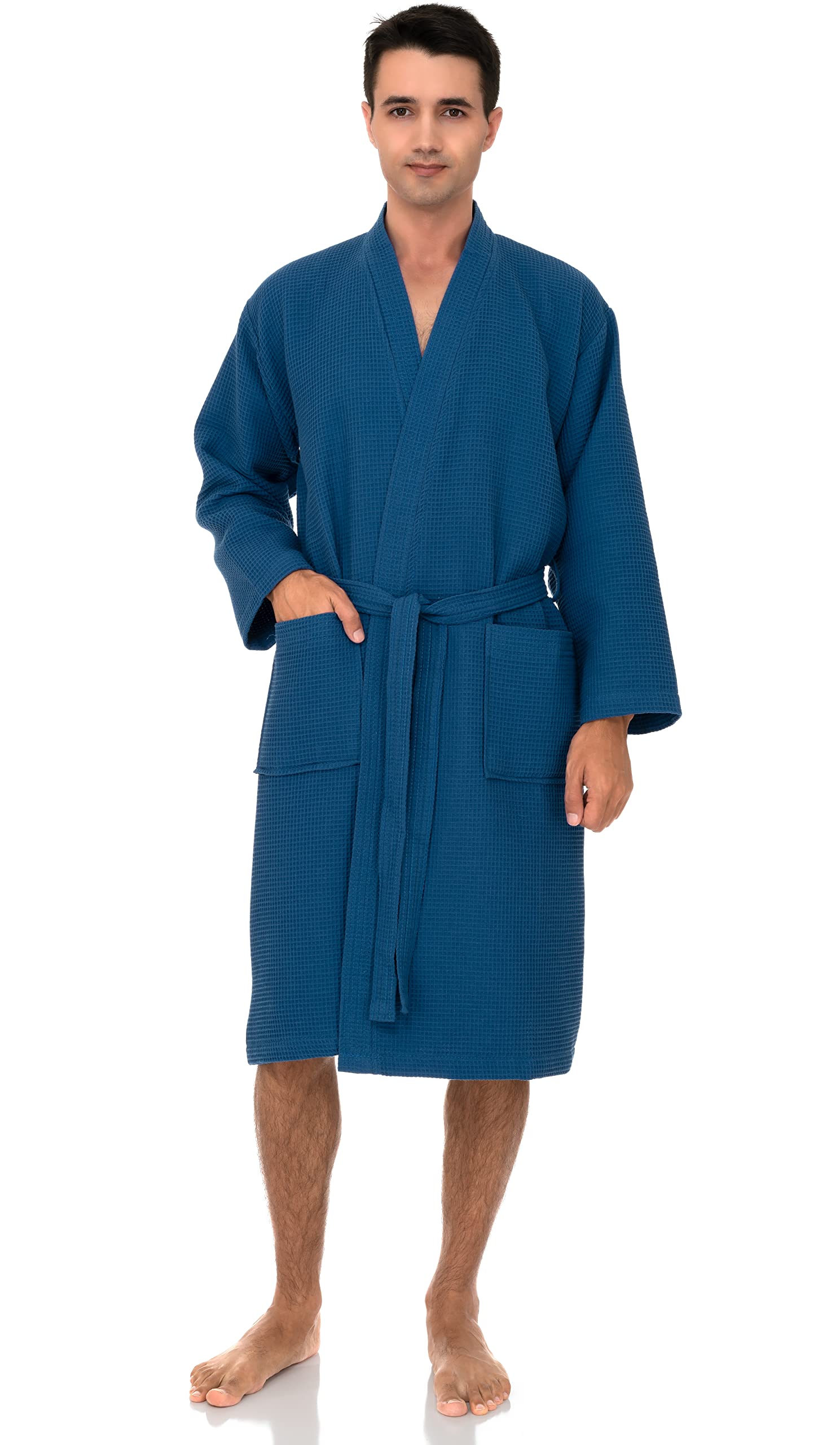 Premium Men's Waffle Weave Bathrobe - Soft Cotton Spa Robe for Relaxation & Lounging - Perfect for Home, Hotel, and After Shower Comfort