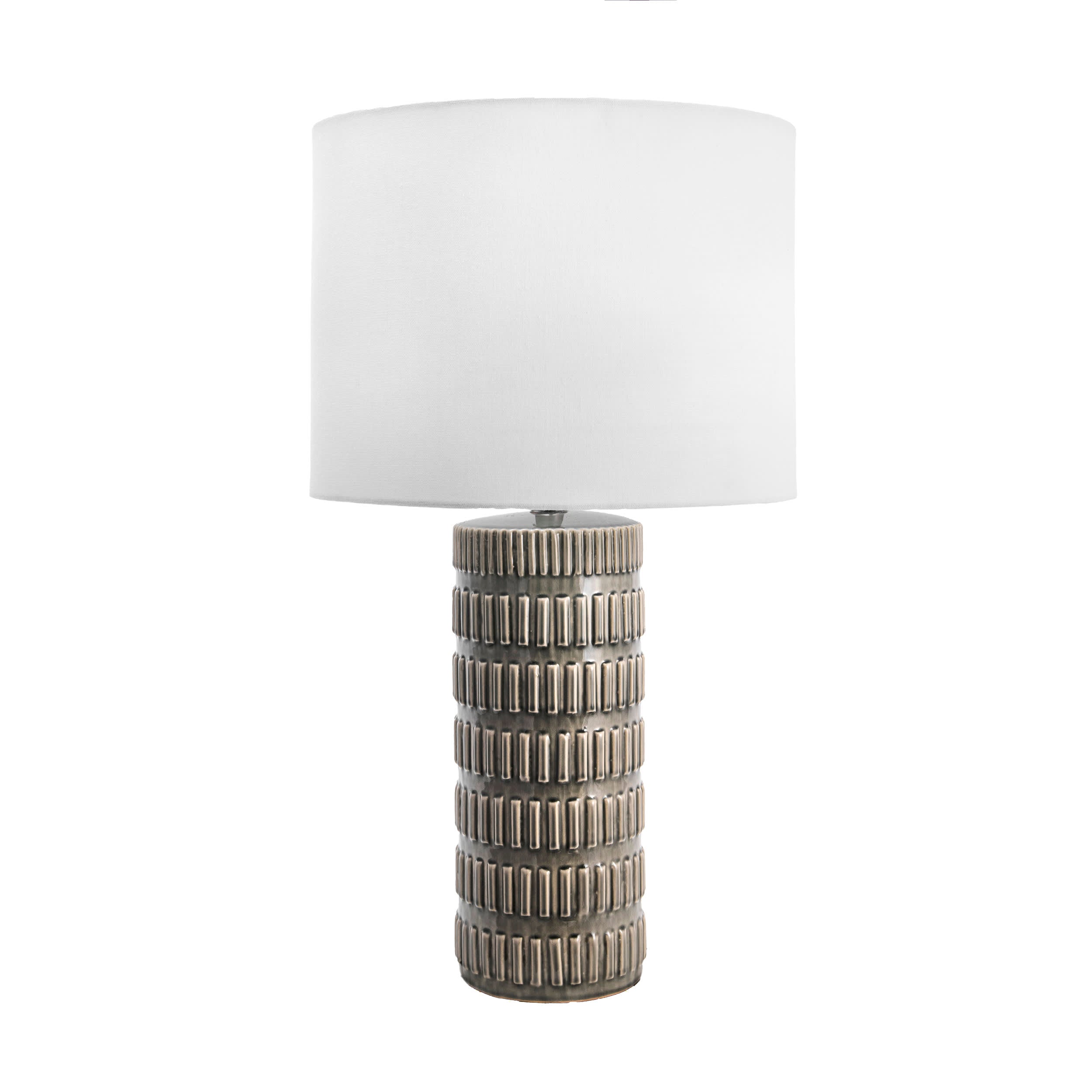 25 Inch Tangela Ridged Ceramic Table Lamp - Modern Grey Home Decor for Living Room, Bedroom & Office Lighting