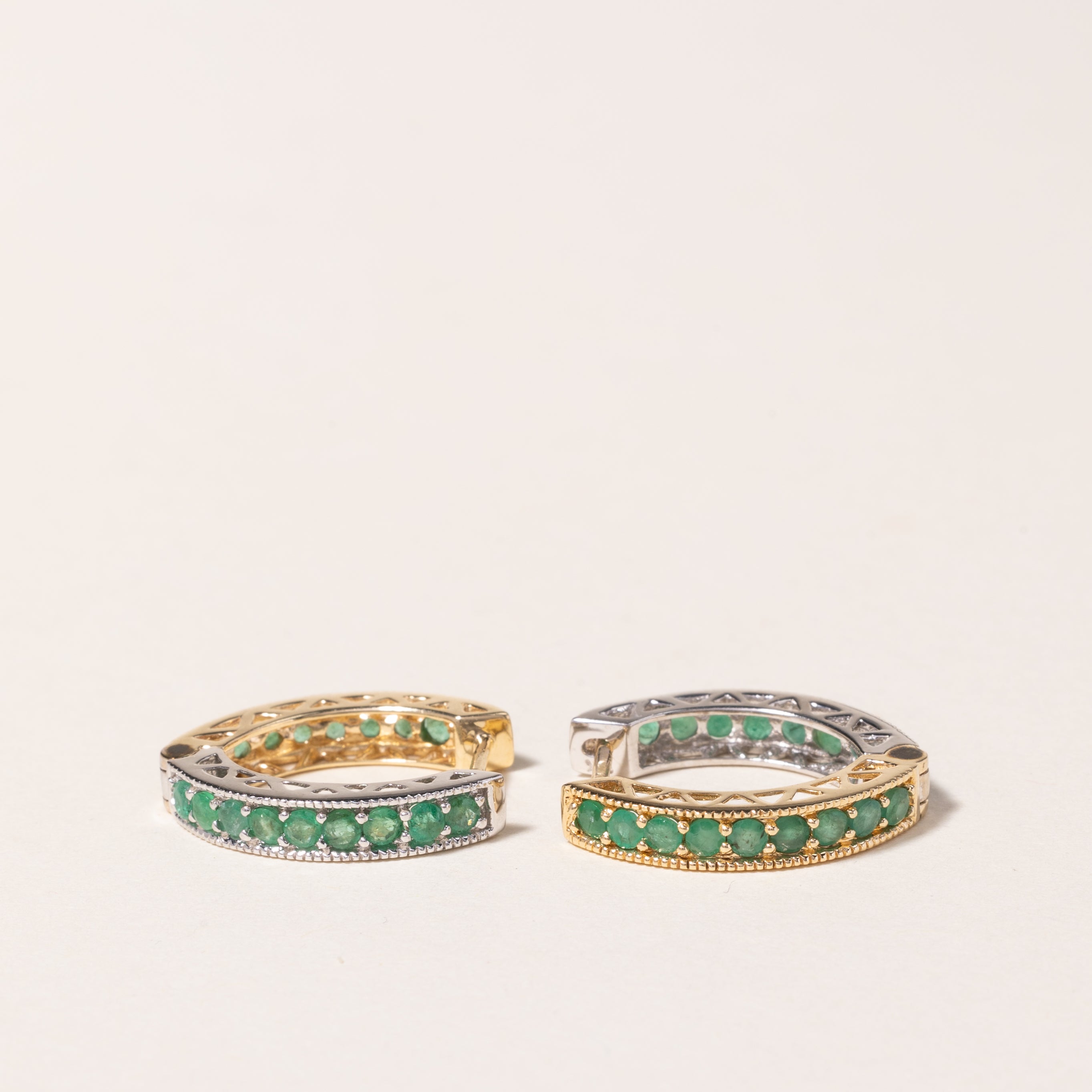 14K Two Tone Gold Emerald Hoop Earrings | 1.08ctw Genuine Emerald | Dainty Gold Hoops for Women | Perfect for Weddings, Parties & Everyday Wear