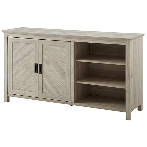 Walker Edison 58 Inch Modern Wood Grooved Buffet Sideboard with Open Storage & Cabinet Doors - Birch Dining Room Console for Entryway Serving & Storage | Perfect for Dining Room Organization, Buffet Serving, and Entryway Decor