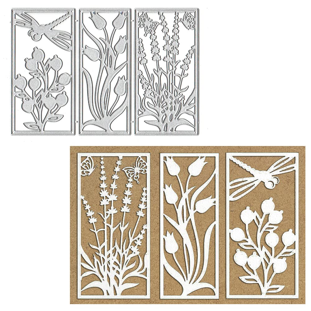 ALIBBON Floral Frame Bookmark Die Cuts for Card Making, Scrapbooking, and DIY Crafts - Dragonfly & Leaves Metal Cutting Dies for Photo Albums, Paper Embossing, and Card Decoration - Perfect for Wedding Invitations, Journals, and Handmade Greeting Cards
