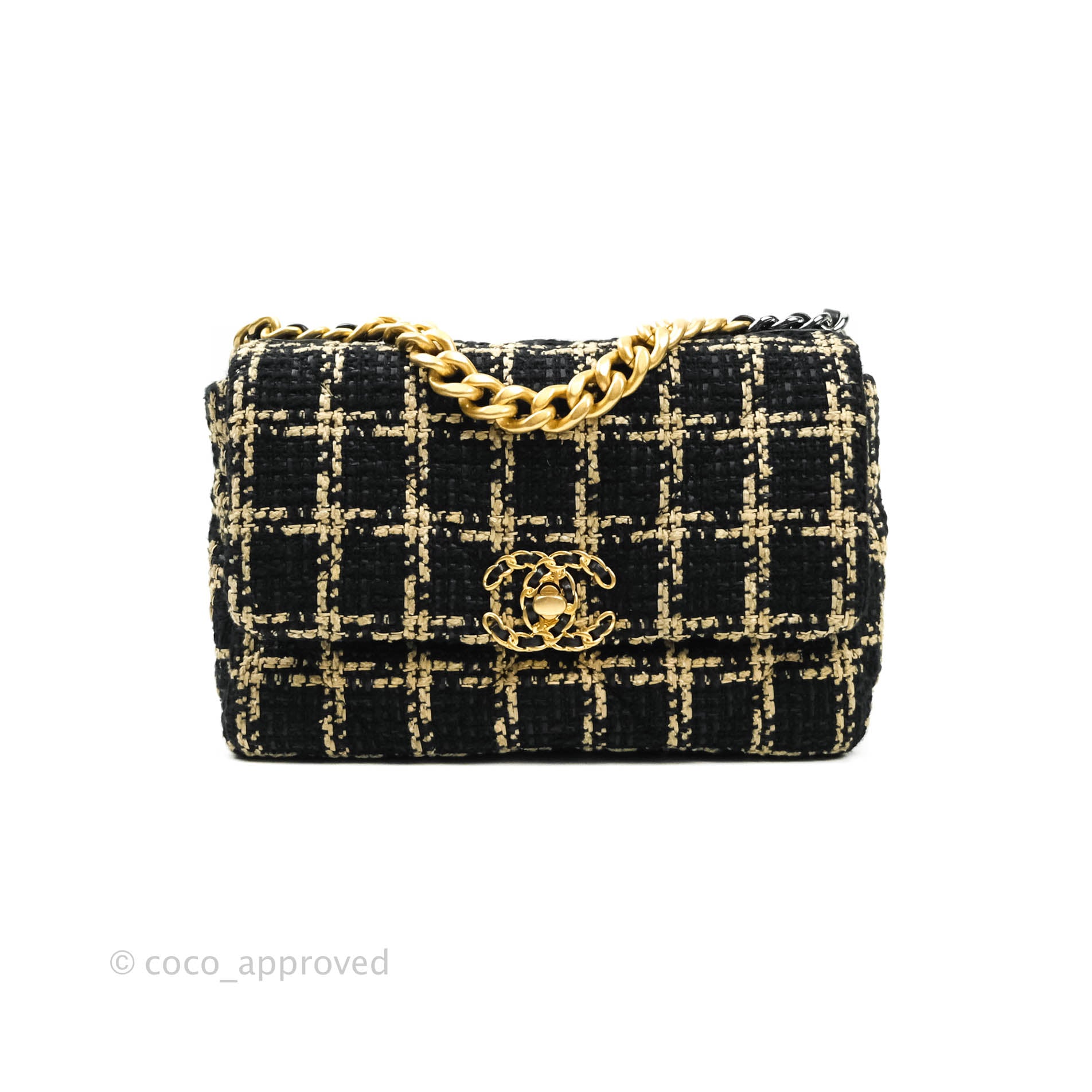 Chanel 19 Small Tweed Handbag in Black & Gold with Mixed Hardware - Luxury Crossbody Bag for Women, Perfect for Evening Events & Date Nights