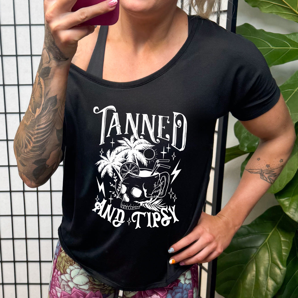 Tanned and Tipsy Slouchy Tee - Soft Relaxed Fit Women's T-Shirt for Casual Wear & Beach Outfits
