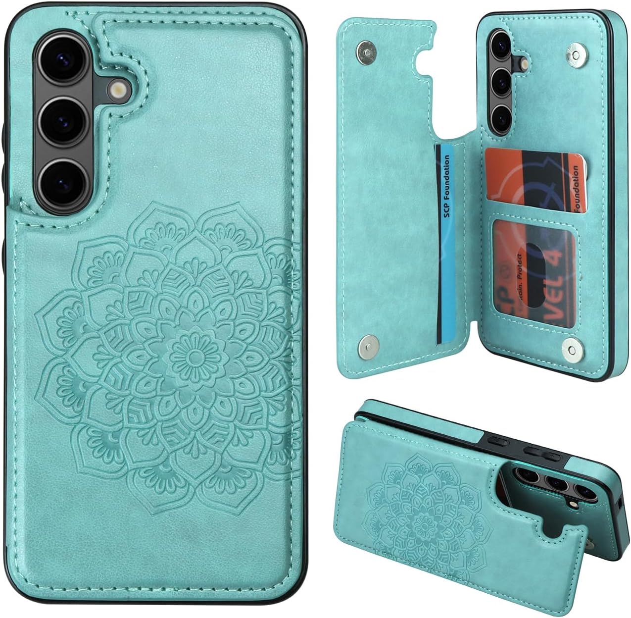 Samsung Galaxy S24 Ultra Case with Card Holder & Magnetic Flip Cover - Stylish Flower Design for Secure Protection & Convenience - Perfect for Daily Use, Travel, and Business Meetings