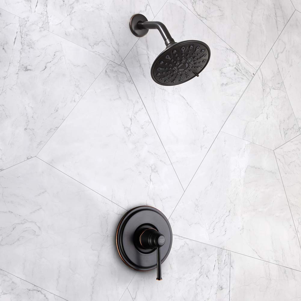 Oil Rubbed Bronze Shower Faucet Set - 6-Spray Rainfall Shower Head with Handle, Wall Mounted Bathroom Shower System (Single Function Trim Kit & Rough-in Valve Included) - Perfect for Master Bathrooms, Guest Suites & Spa-Like Showers
