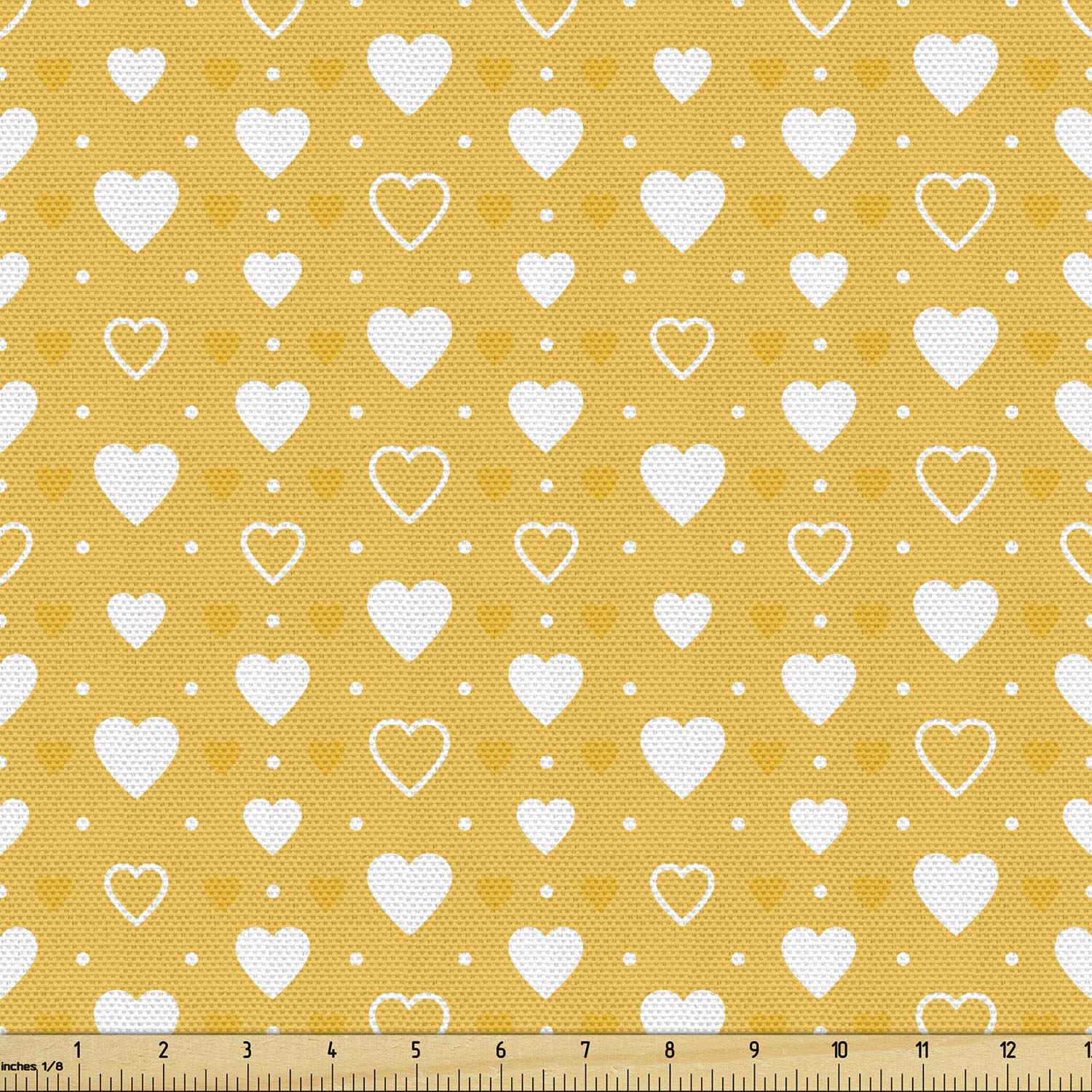 Ambesonne Yellow Fabric by The Yard - Heart Pattern for Upholstery & Home Decor