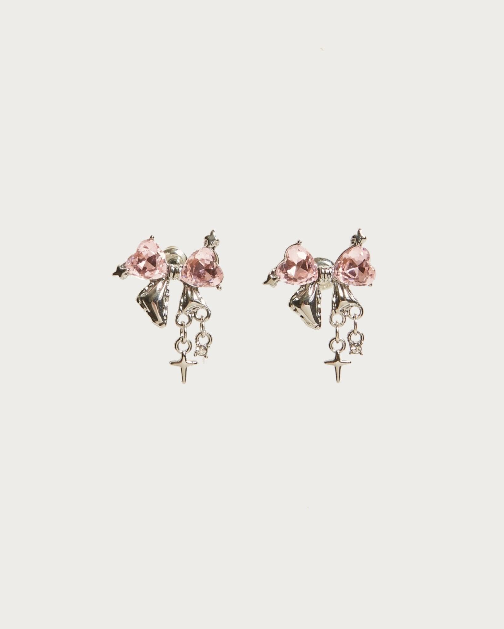 Sparkle Bow Earrings for Women - Elegant Pink Silver Jewelry for Parties, Weddings & Daily Wear