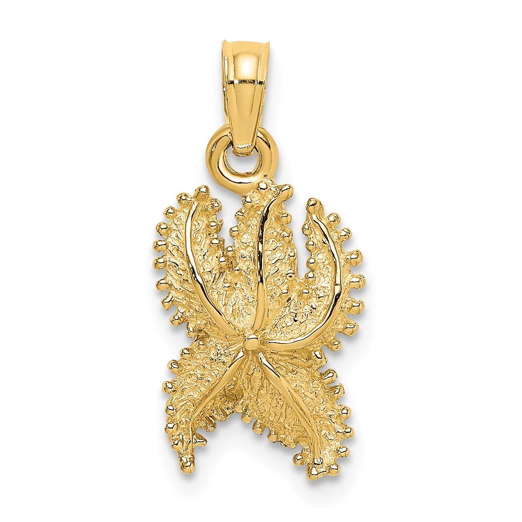 14K Gold Seashell and Starfish Charm Pendant Necklace - High Polish Beaded Texture Nautical Jewelry Gift for Women - Perfect for Beach Vacations, Summer Outfits, and Special Occasions