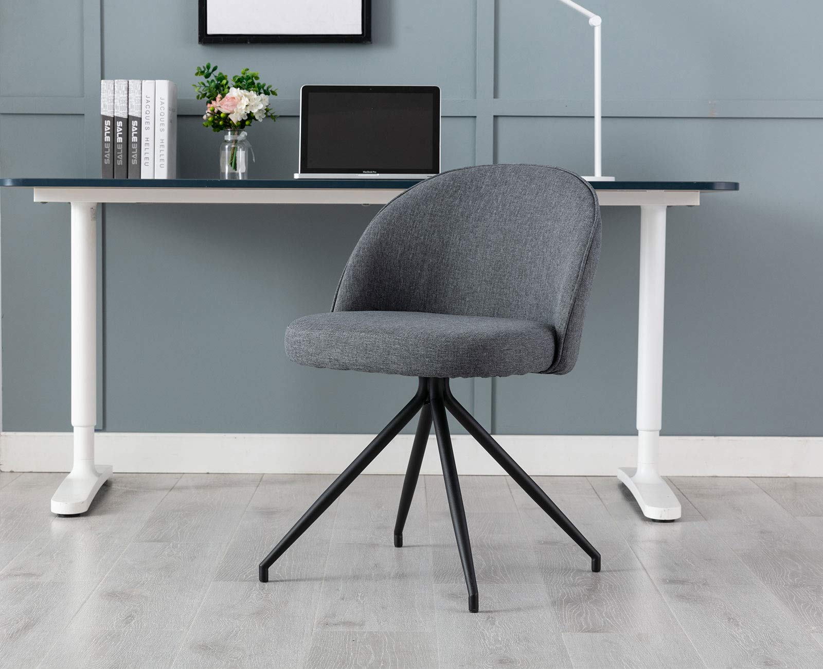 Shunzhi Comfortable Linen Desk Chair - Armless Mid Back Accent Chair for Small Spaces, Home Office, Living Room & Bedroom - Grey Upholstered Reading & Vanity Chair (Perfect for Working, Studying & Relaxing)