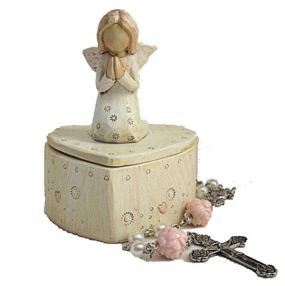 Ganz Angel Keepsake Trinket Box with Rosary - Elegant Jewelry Storage for Necklaces, Rings & Small Treasures - Perfect Gift for Baptism, First Communion & Special Occasions