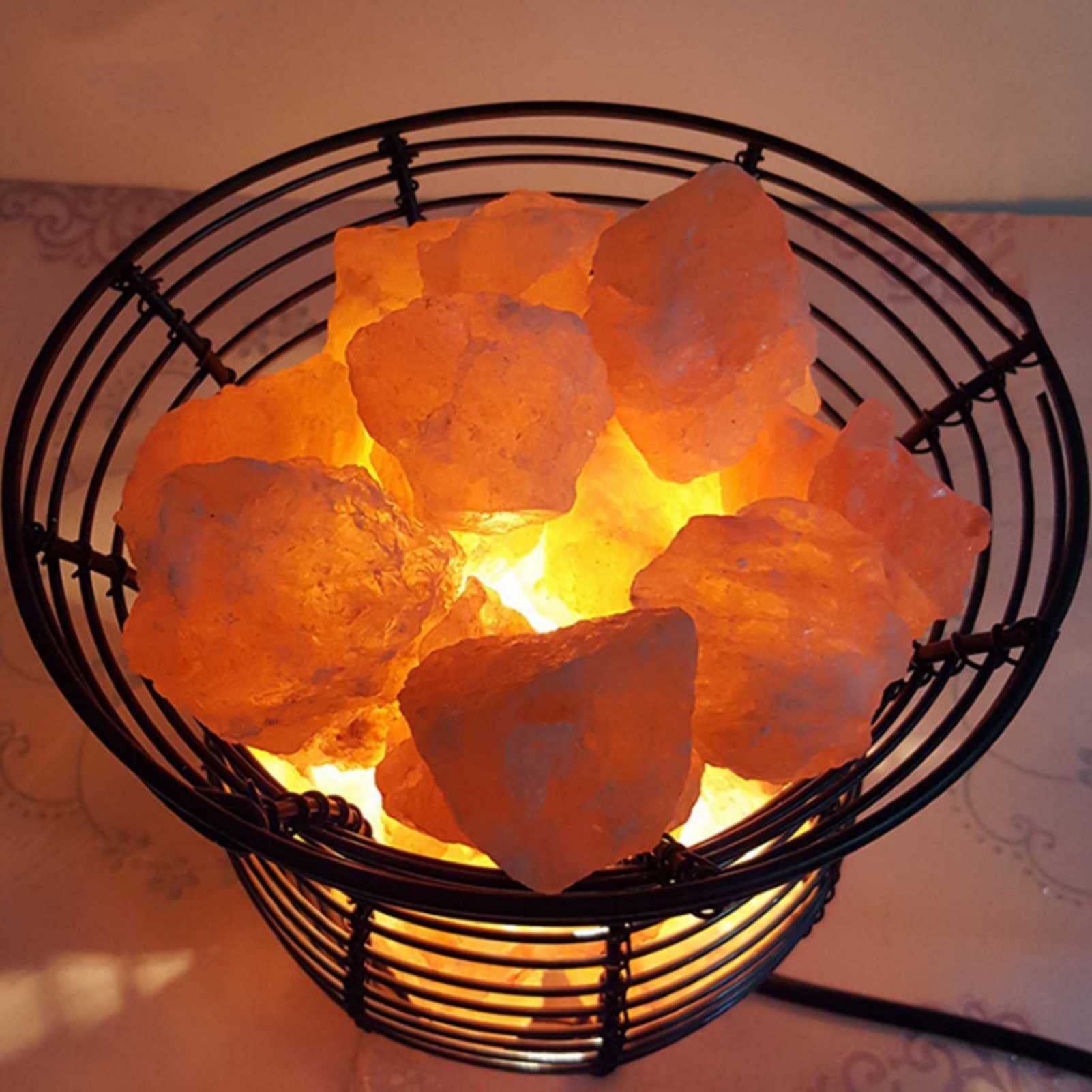 Himalayan Salt Lamp with Dimmer Switch - Natural Air Purifier, Oval Black Metal Basket Night Light for Bedroom, Office Desk, Yoga Room & Meditation Space
