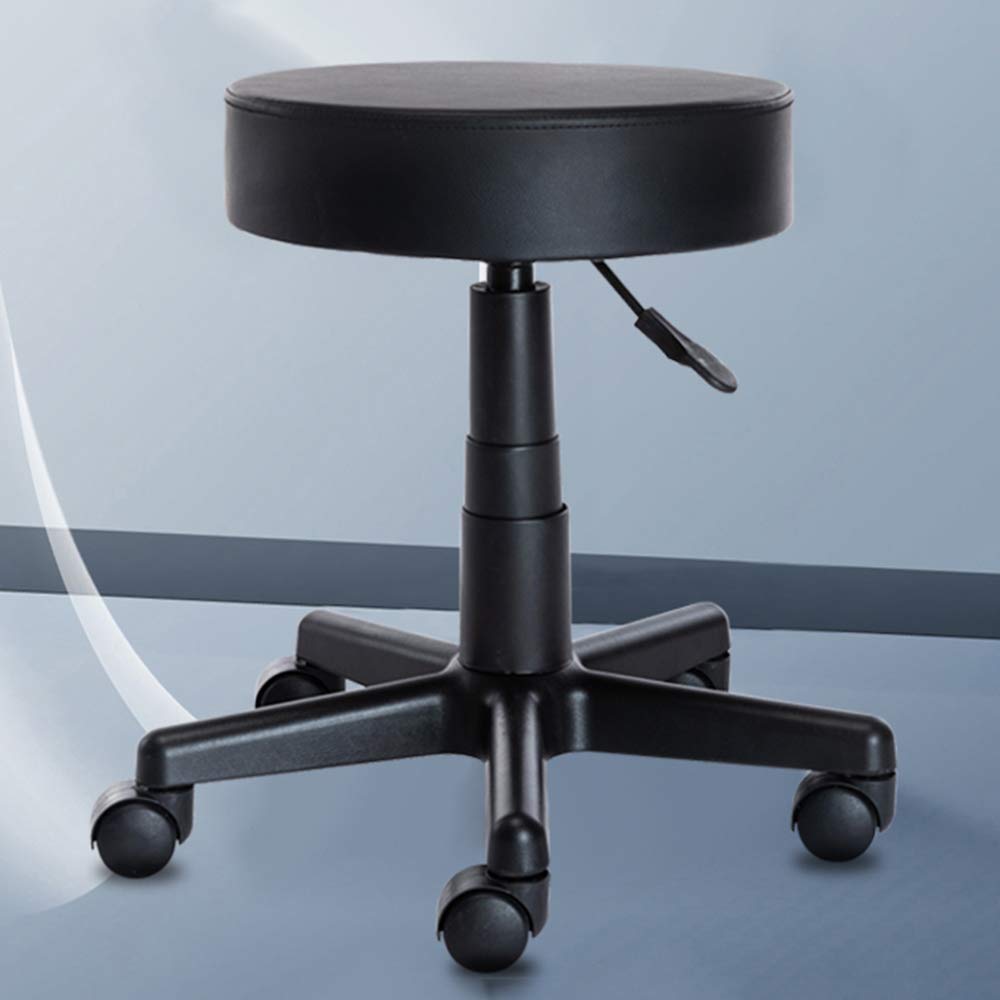 Adjustable Rolling Swivel Stool with PU Leather Round Seat Cushion - Backless Office Chair with Wheels for Kitchen, Desk, Salon & Workstation (Black) - Perfect for Hairdressers, Chefs, Lab Technicians & Home Office Use
