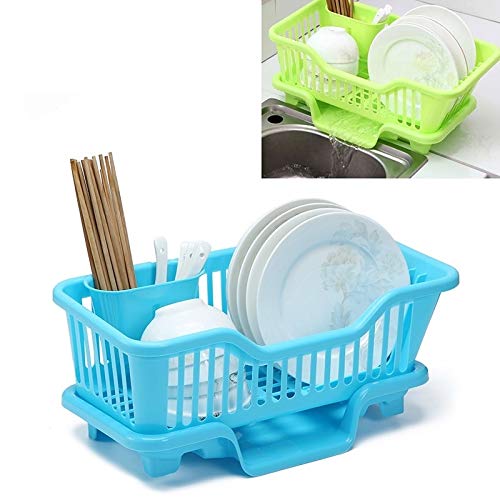 HUIFANGBU Large Kitchen Sink Dish Drying Rack - Multi-Functional Drainer Basket with Front Drainage, Space-Saving Organizer for Dishes, Utensils & Sponges (Blue, Size L) - Perfect for Small Kitchens, Apartments & RV Use