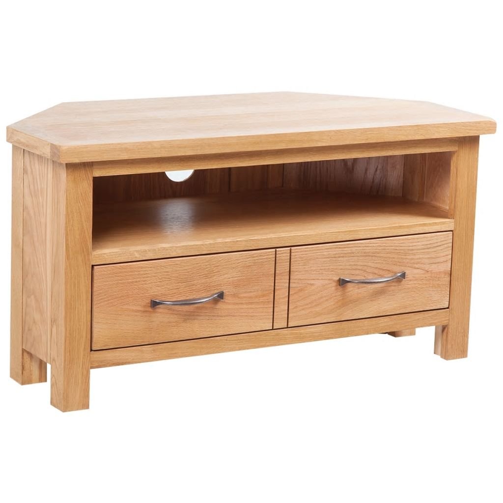 Solid Oak Wood TV Stand with Drawer - 34.6