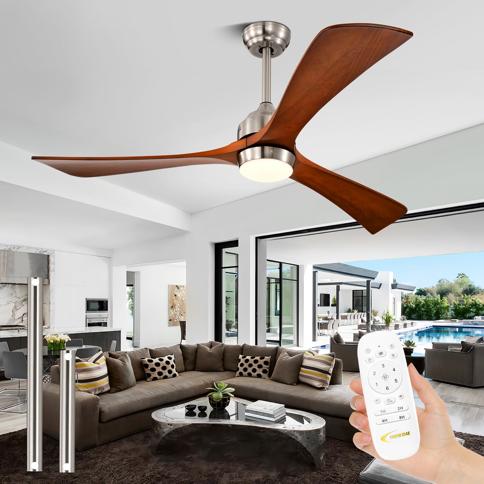 52 Inch Wood Ceiling Fan with LED Light - 6-Speed Remote Control, Energy Efficient & Ultra Quiet - Perfect for Bedroom, Living Room & Small Spaces