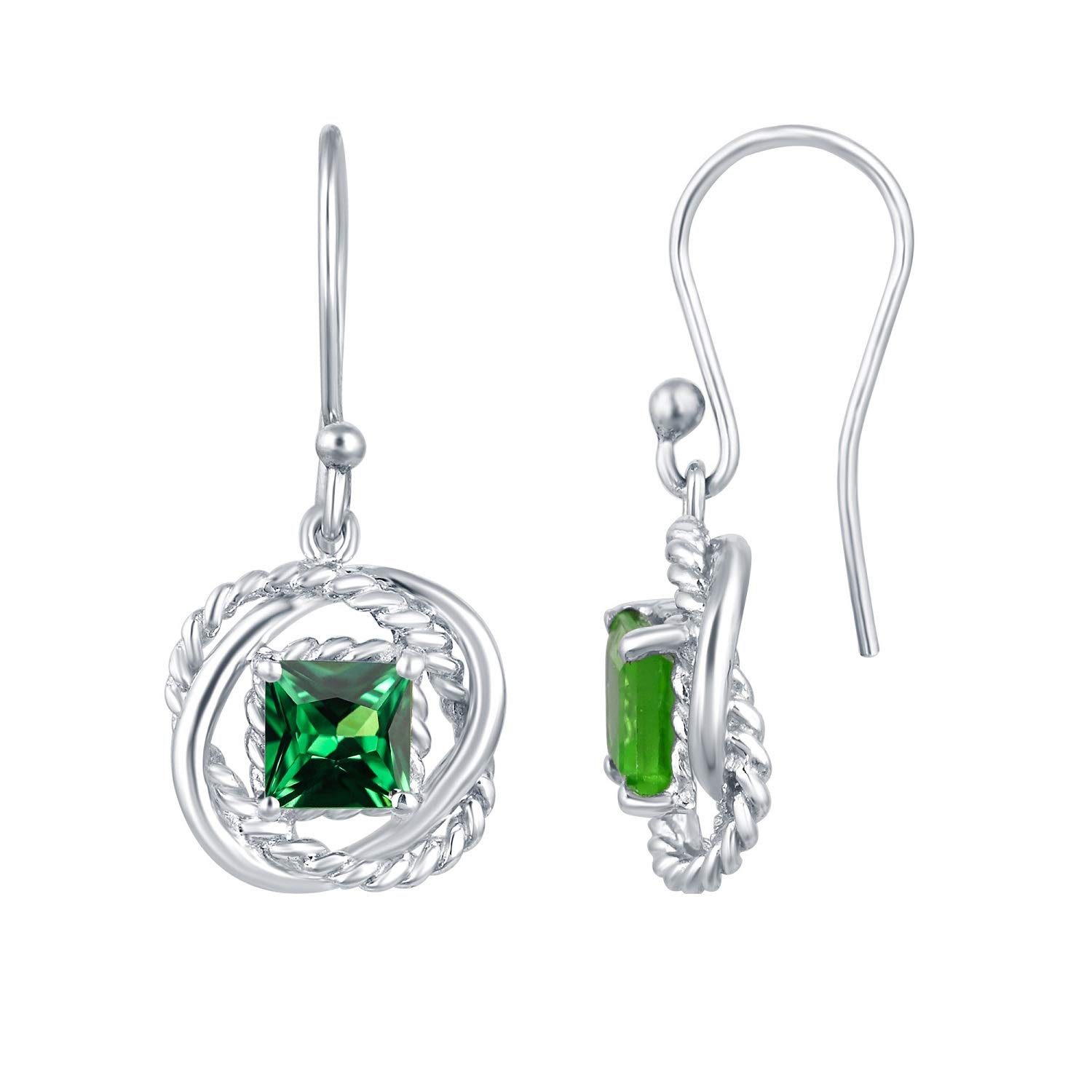 V3Jewelry 925 Sterling Silver Square Drop Earrings with Twisted Wire & Gemstone Options - Elegant Gift for Women - Perfect for Weddings, Parties & Everyday Wear
