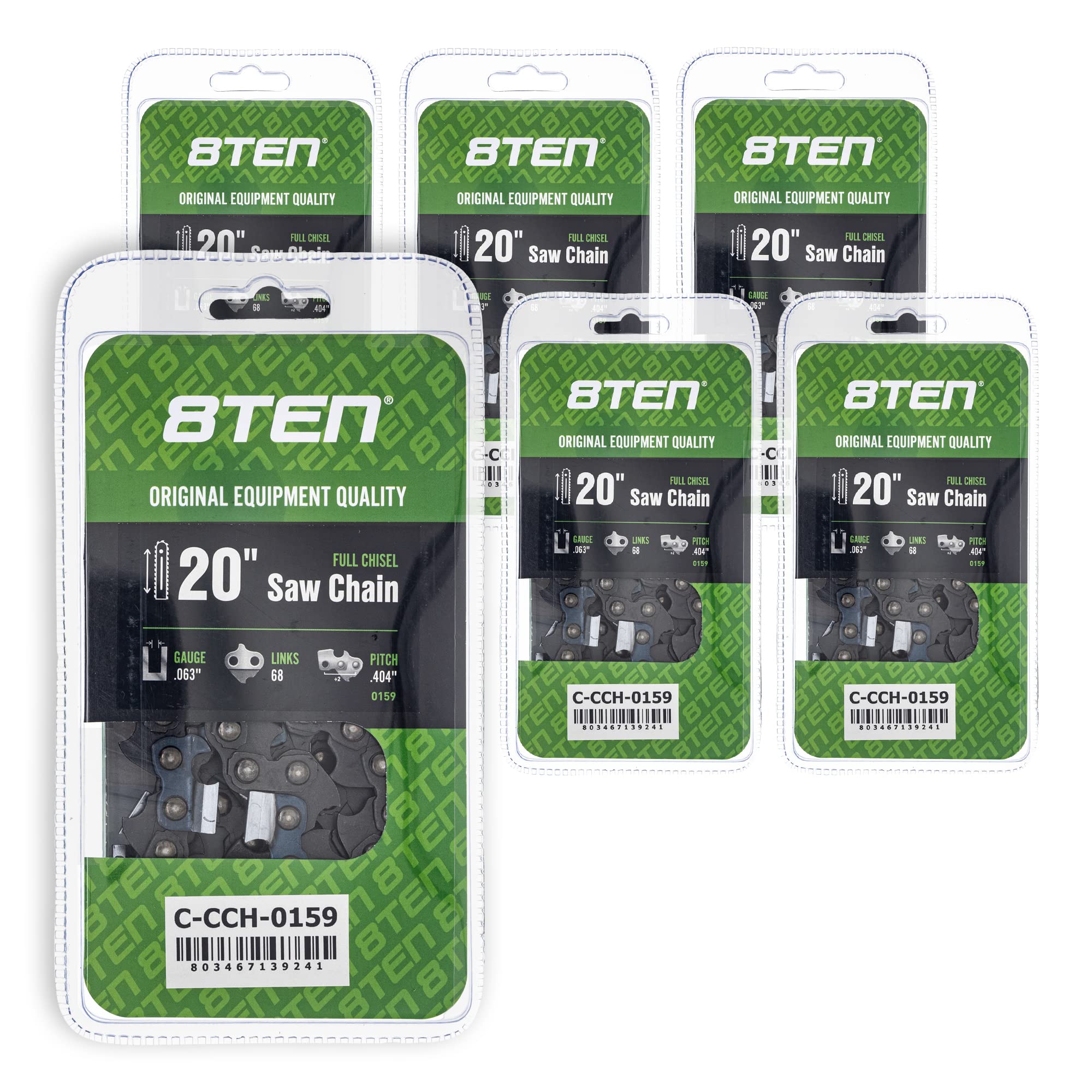 8TEN Full Chisel Chainsaw Chain 20 Inch .063 .404 68DL - Compatible with Husqvarna, Solo, Stihl 3946, 005, 0068 (6 Pack) - Ideal for Professional Logging, Tree Felling, and Firewood Cutting