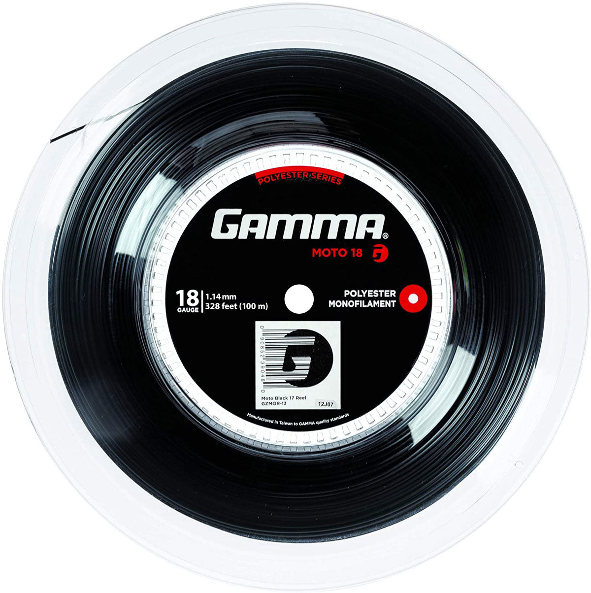Gamma AMP Moto 18/1.14 Tennis String Mini Reel (Black) - Premium Tennis String for Enhanced Performance - Perfect for Tennis Players & Racquet Enthusiasts