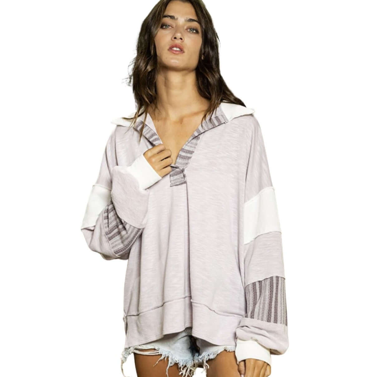 Premium Oversized Cotton Sweatshirt for Women | 100% USA-Made Soft Lavender Pullover | Cozy Loungewear & Casual Streetwear Outfit