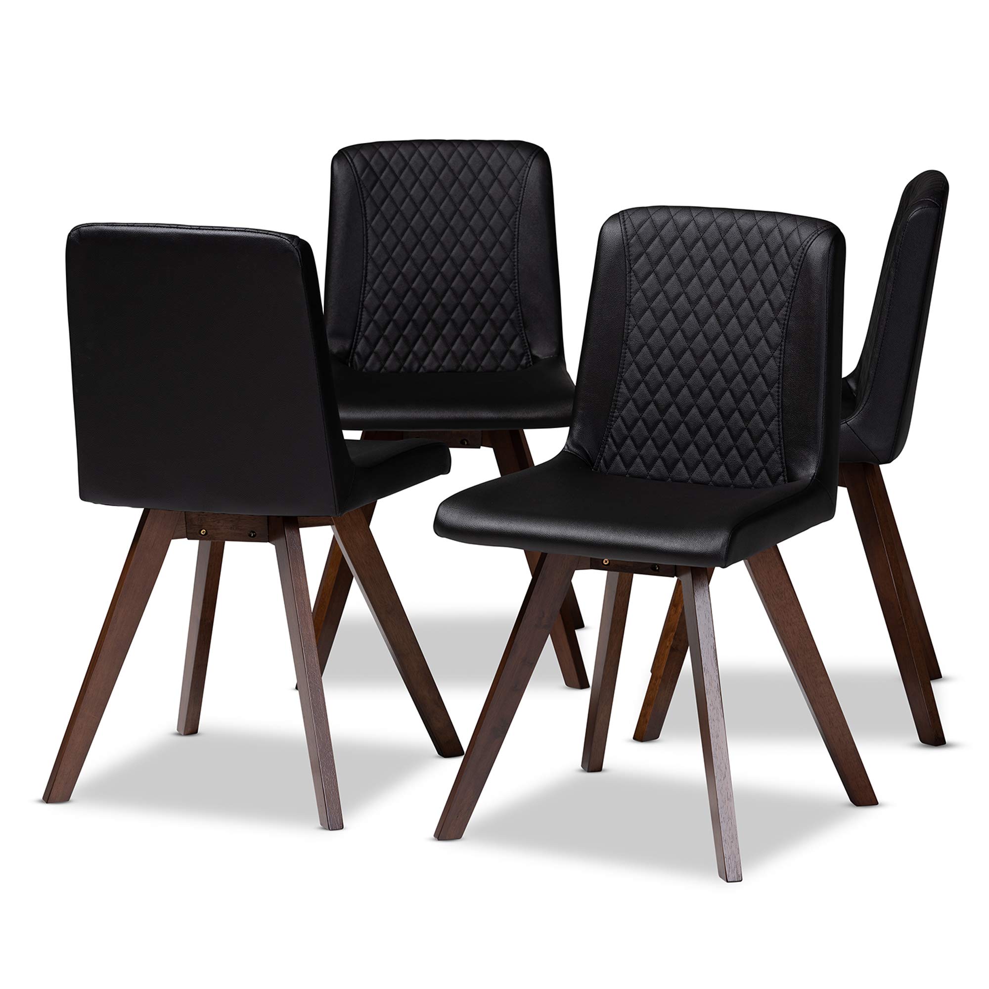 Baxton Studio Pernille 4-Piece Dining Chair Set - Transitional Black Faux Leather Upholstered with Walnut Wood Finish - Perfect for Kitchen, Dining Room, and Restaurant Settings