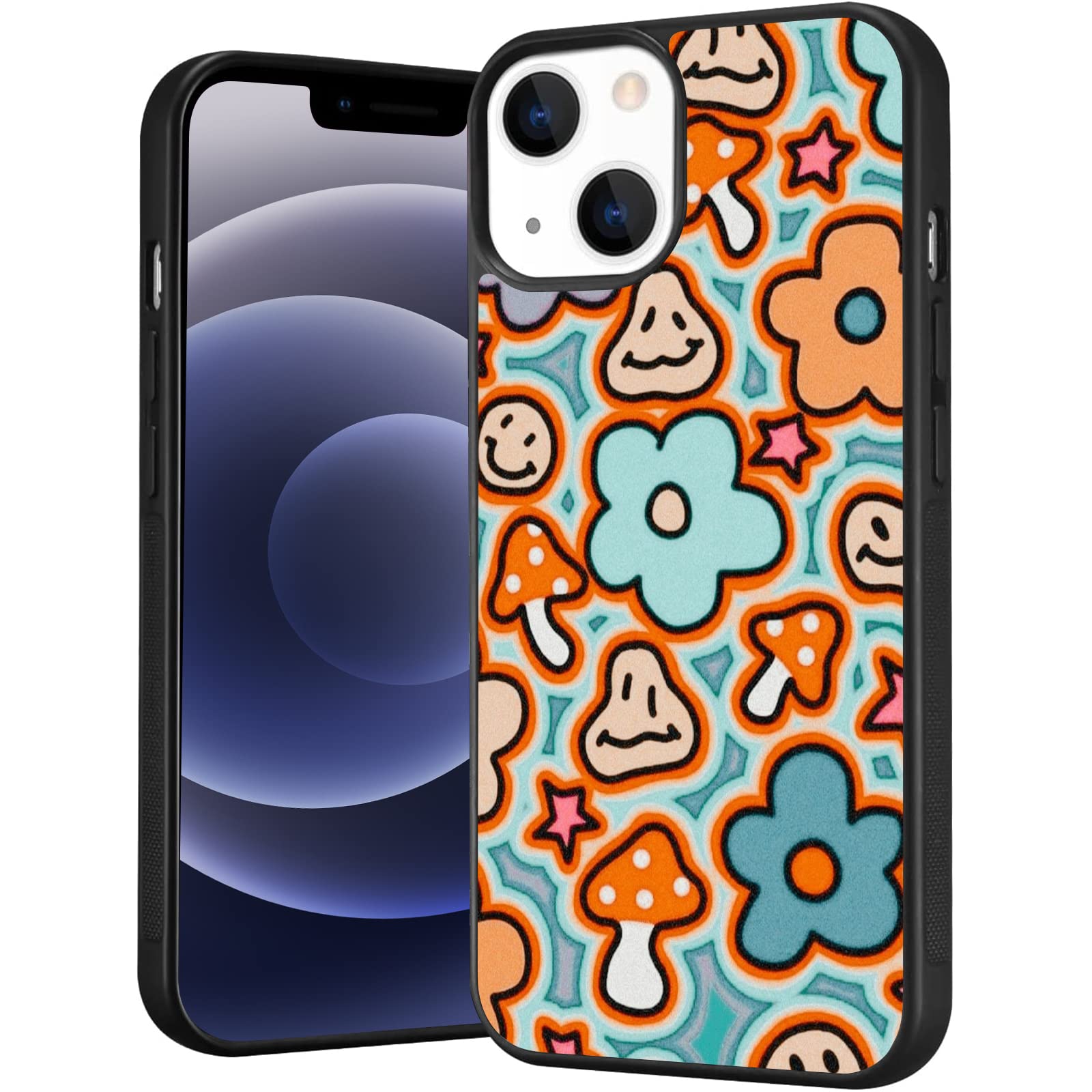 **Hippie Flower & Mushroom Graphic iPhone 13 Pro Max Case - Shockproof Protective Cover with Soft TPU & Hard Back, Anti-Scratch Design - Perfect for Indie Aesthetic, Music Festivals & Boho Style**