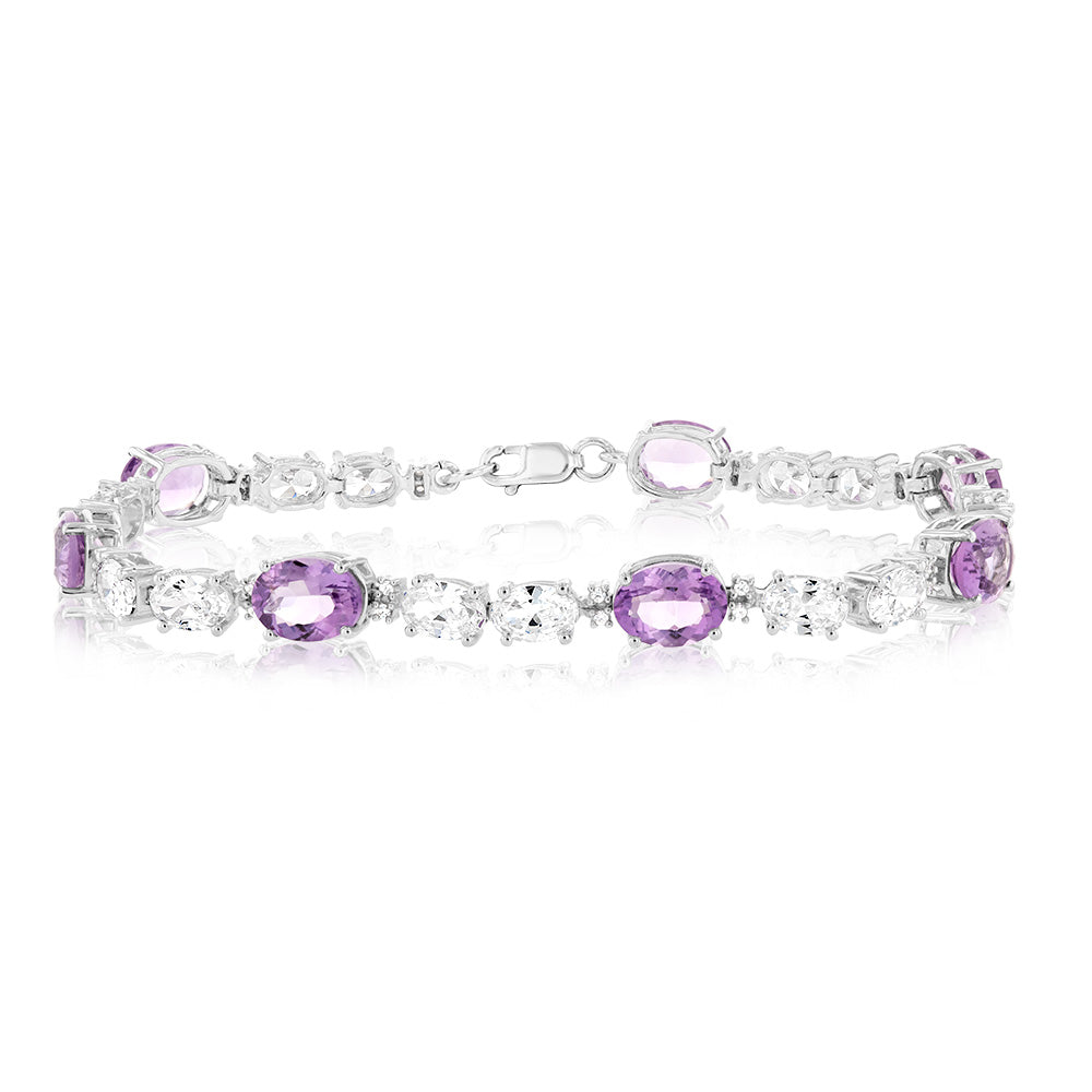 7 Amethyst & 35 Cubic Zirconia Sterling Silver Bracelet - Elegant Jewelry for Women, Perfect for Parties, Weddings & Special Occasions