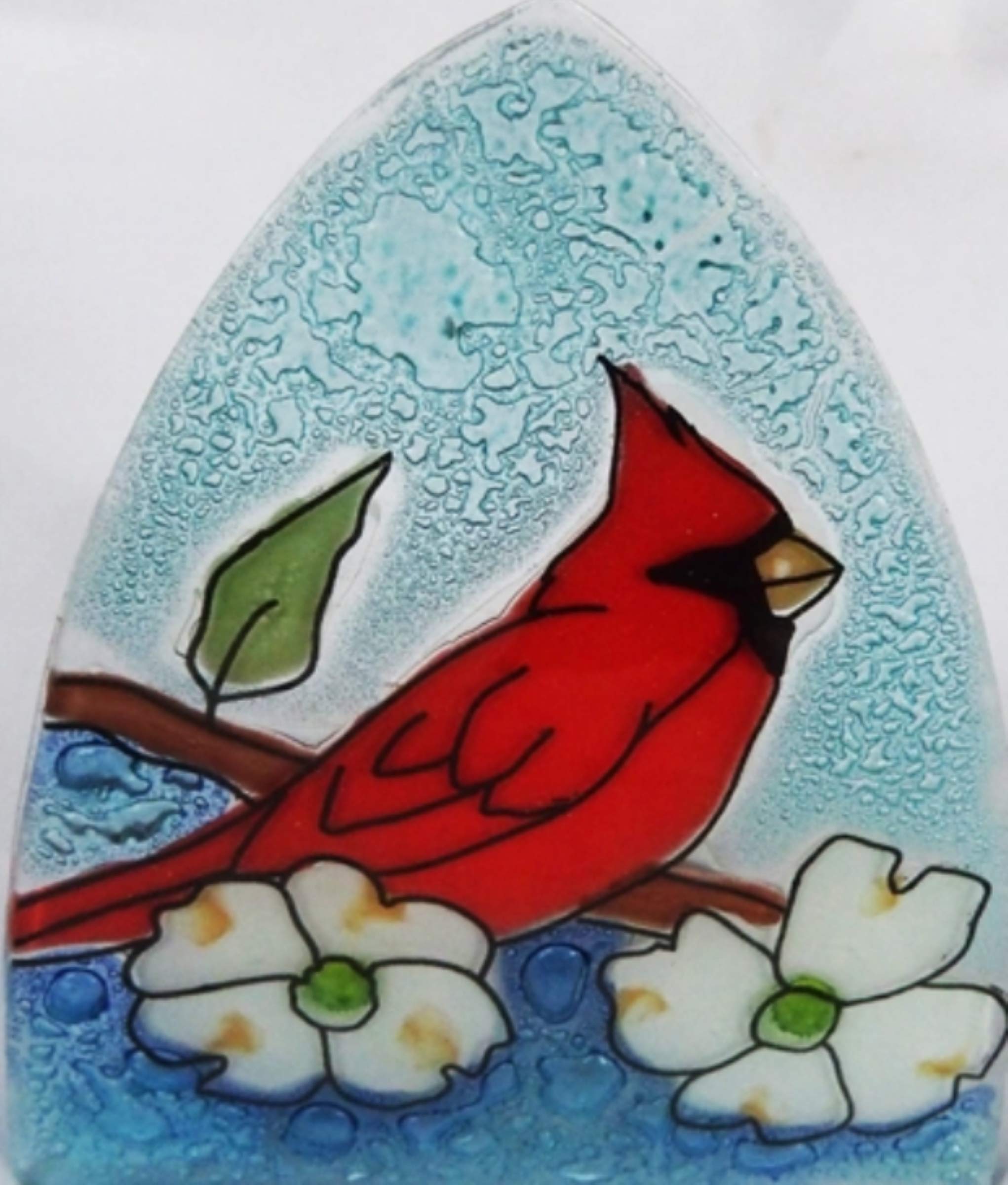 Cardinal and Dogwood Fused Art Glass Night Light with Standard Base - Decorative LED Bedside Lamp for Nursery, Bedroom, and Hallway Safety Lighting