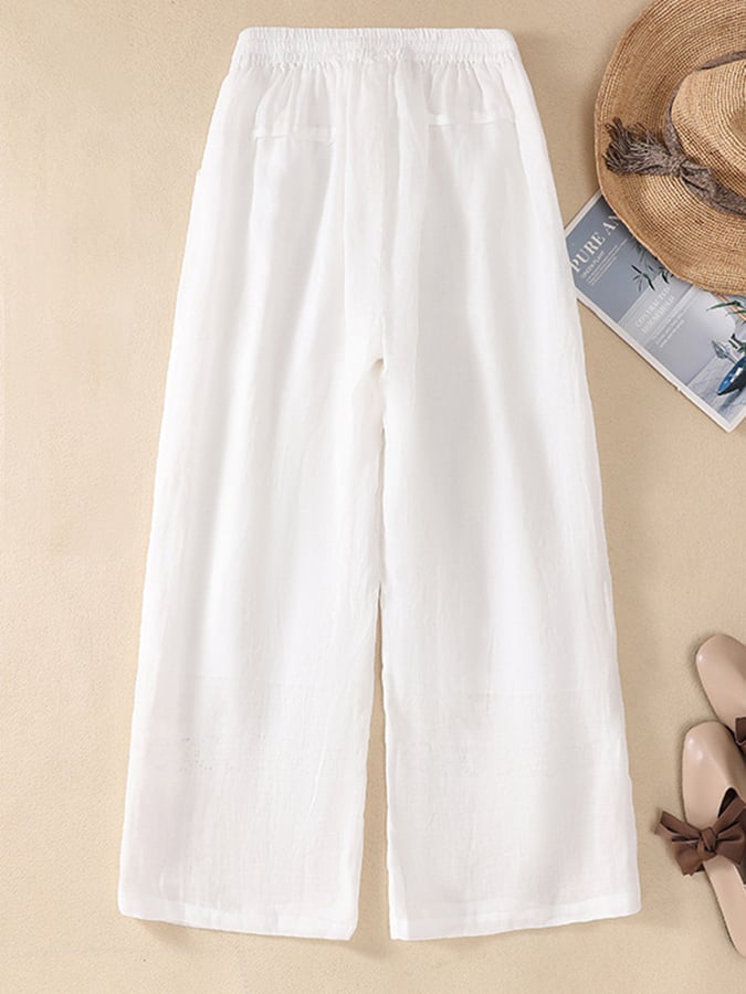 Lovevop Women's High Waisted Cotton Lace Stitching Wide Leg Pants - Comfortable Casual Lounge Pants for Work, Travel & Everyday Wear