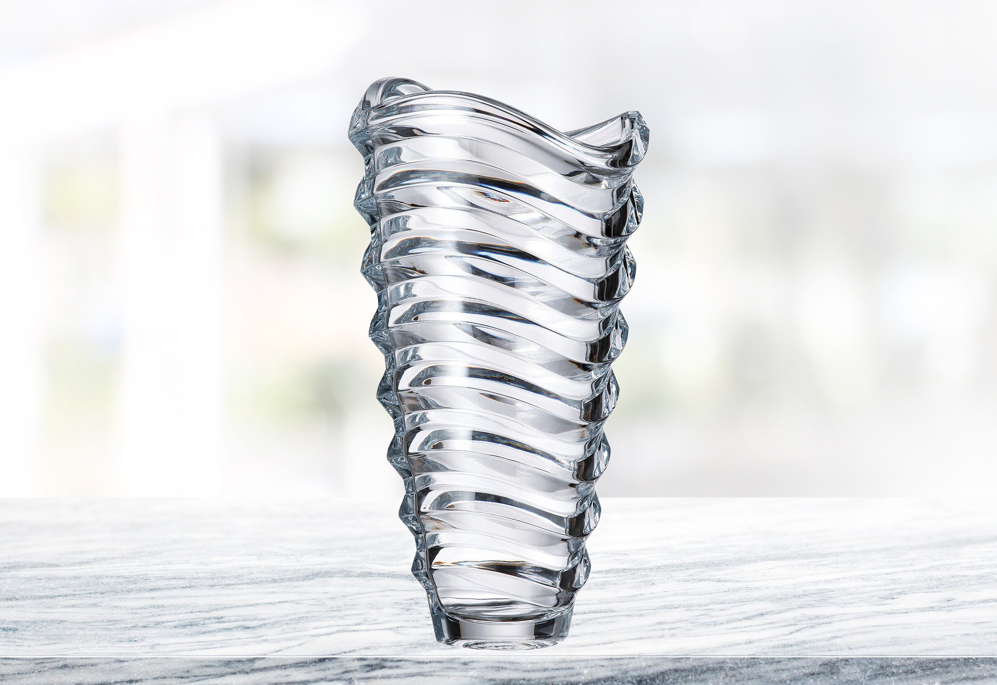 Bohemian Crystal Wave Centerpiece Flower Vase - 13 Inch Tall Handcrafted Glass Vase for Dining Table Decor, Wedding Centerpieces & Home Decoration