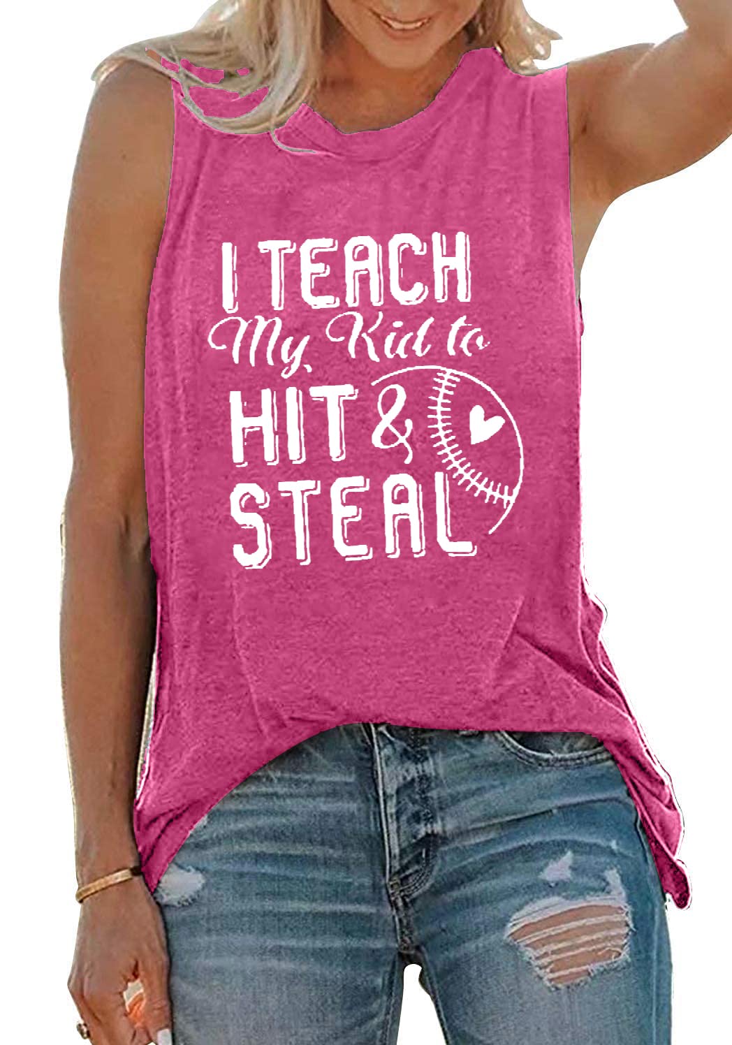 Women's Baseball Heart Graphic Tank Top - Funny Workout Tee for Casual Summer Wear | Sleeveless Athletic Shirts for Gym, Running & Outdoor Activities