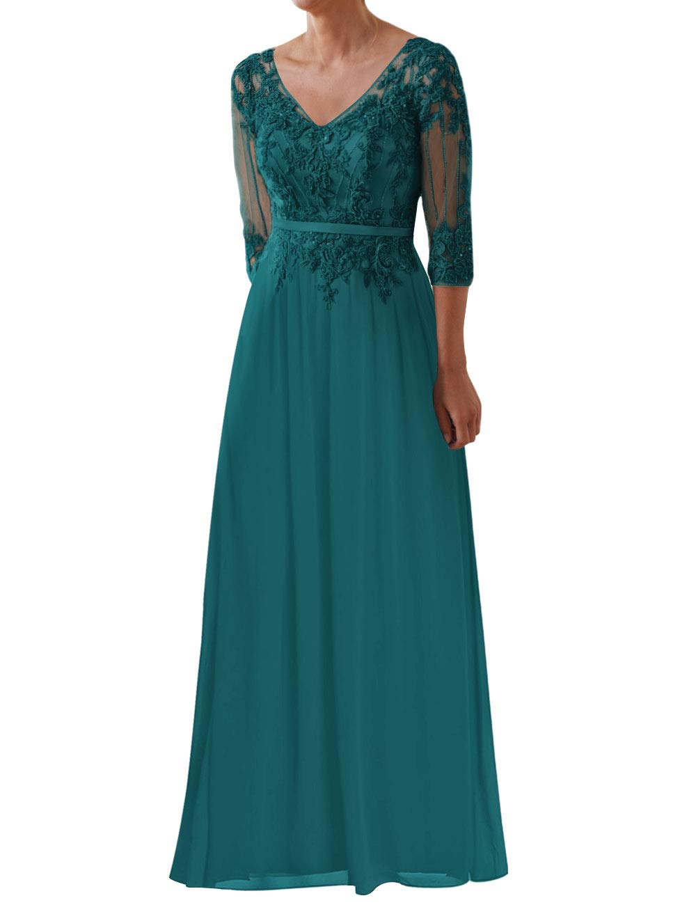 Elegant Mother of The Bride Dress - Lace Formal Evening Gown with Sleeves, Chiffon Wedding Guest Dress for Special Occasions - Perfect for Weddings, Galas, and Formal Events