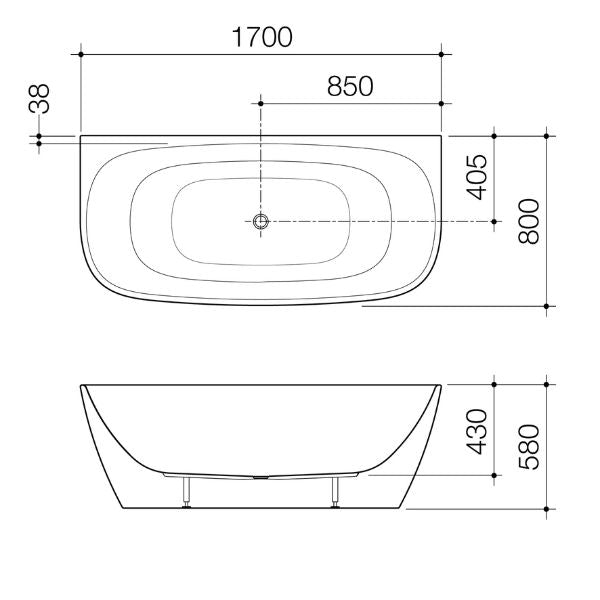 Caroma Contura II 1700mm Freestanding Bathtub - Matte Clay Finish | Modern Back to Wall Design | Perfect for Luxury Bathrooms & Spa Retreats