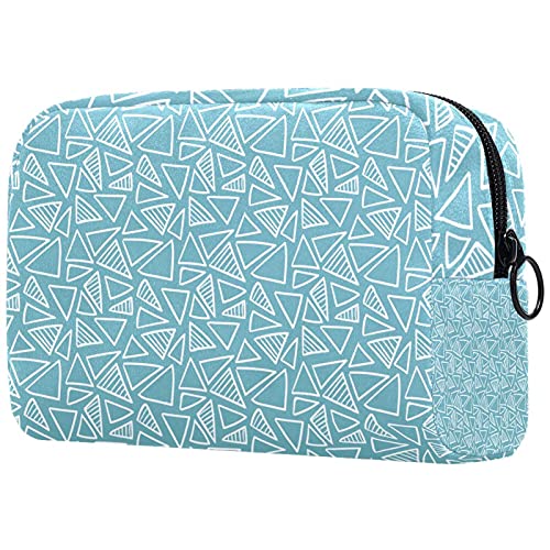 Waterproof Travel Toiletry Bag for Women & Men - Zippered Cosmetic Makeup Organizer Pouch with Blue Triangle Pattern - Perfect for Gym, Camping, Business Trips & Vacation Essentials