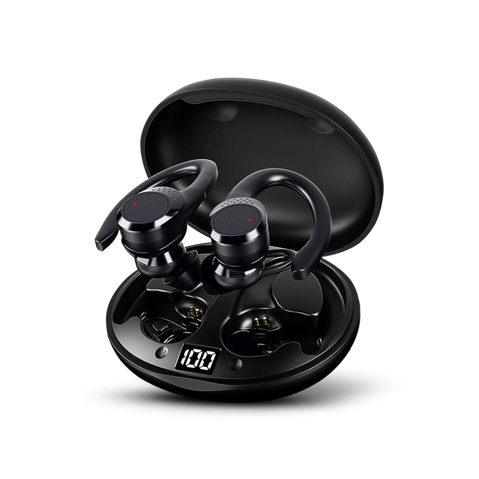 Wireless Workout Earbuds - Over Ear Bluetooth Headphones with 10H Playtime, Power Display & IPX6 Waterproof - Premium Sound Comfort for Running, Gym, Sports & Fitness (Black) - Perfect for Jogging, Workouts & Active Lifestyles